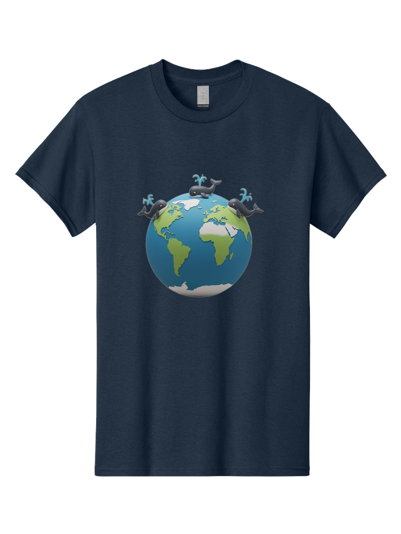 Whales-On-Globe Men'S Graphic Tee, 100% Cotton, Comfortable Casual Summer Wear, Machine Washable, Whales On Earth, Global Unity, 3D Illustration, World Map, Marine Animals, Ocean Conservation, Environmental Awareness, Cartoon Style Bab582