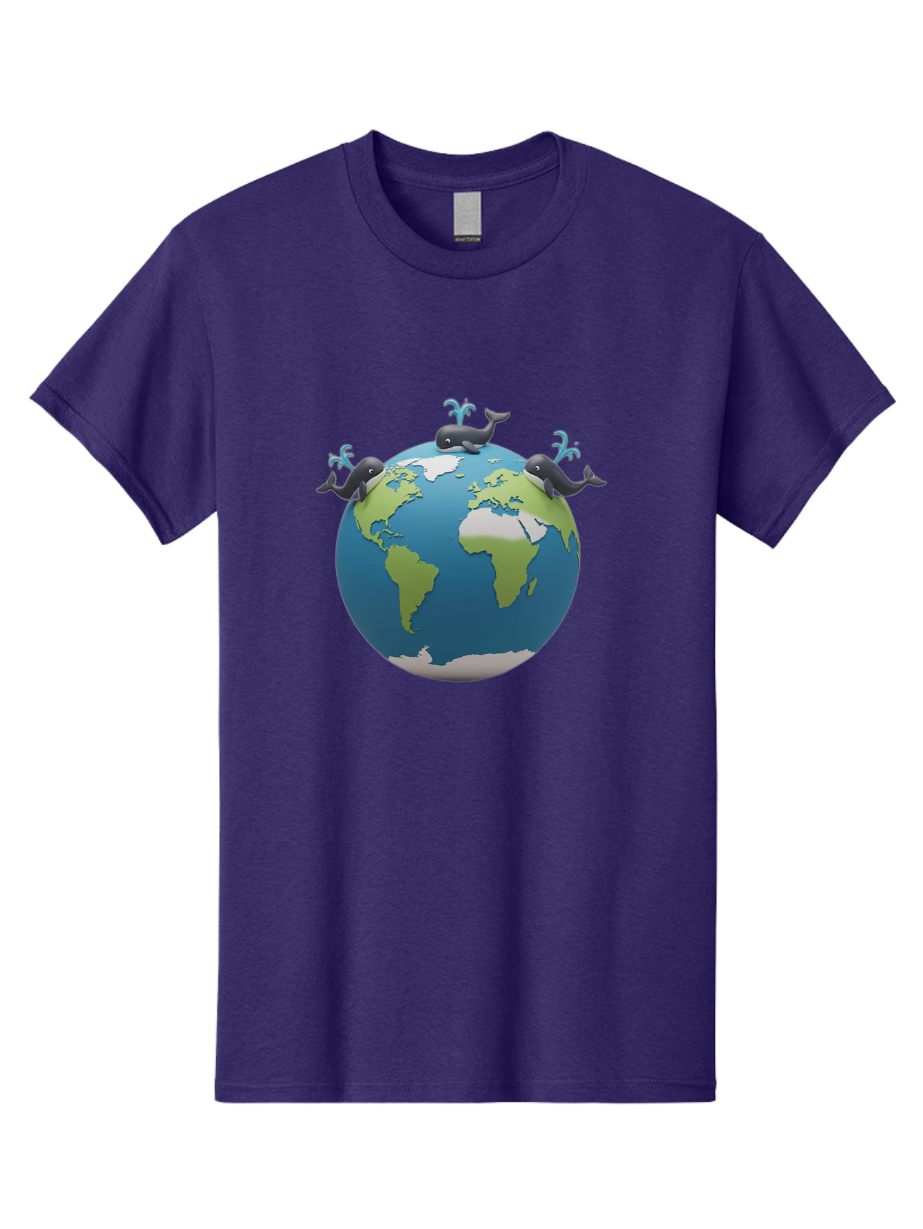 Whales-On-Globe Men'S Graphic Tee, 100% Cotton, Comfortable Casual Summer Wear, Machine Washable, Whales On Earth, Global Unity, 3D Illustration, World Map, Marine Animals, Ocean Conservation, Environmental Awareness, Cartoon Style Bab582