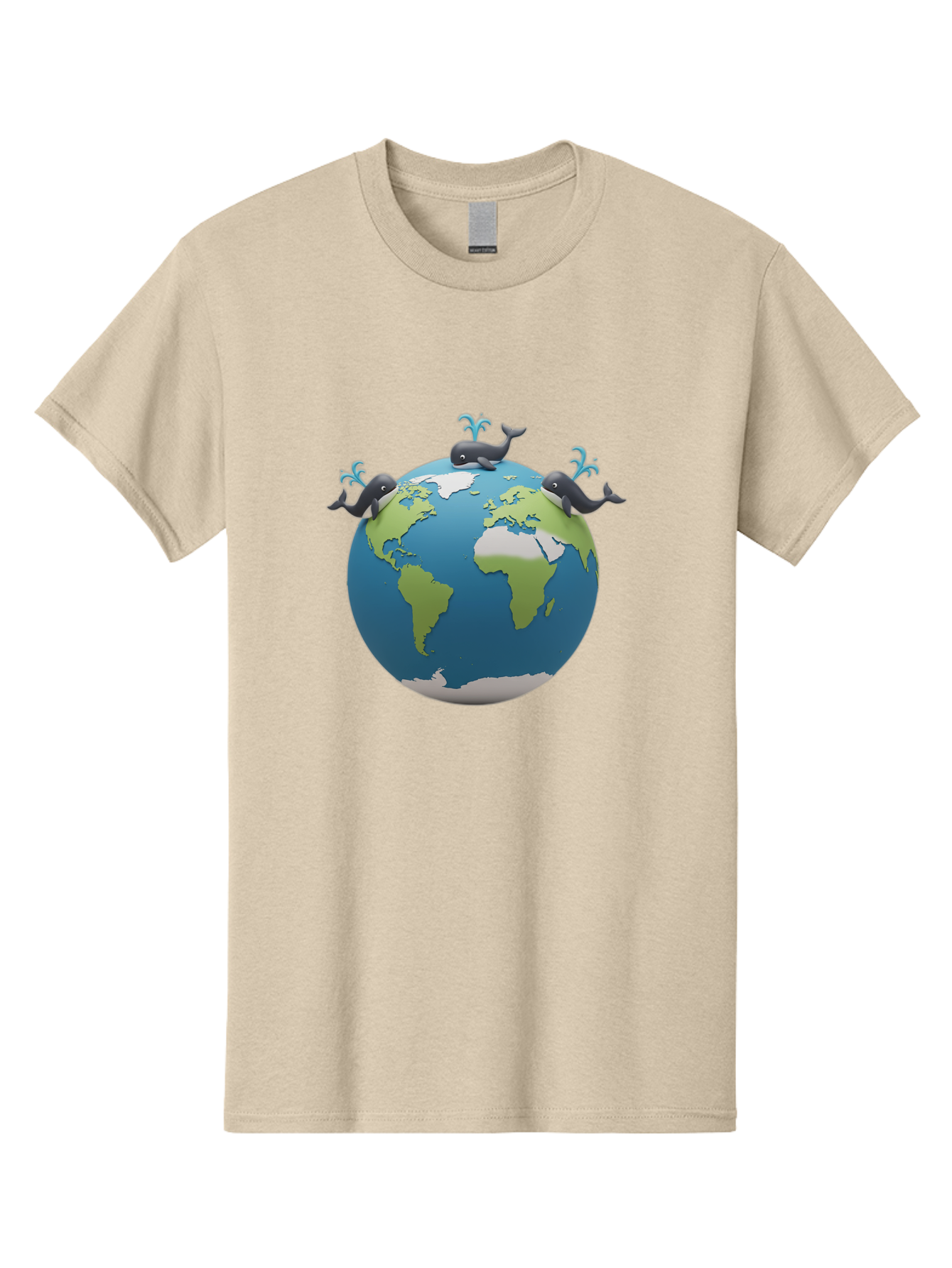 Whales-On-Globe Men'S Graphic Tee, 100% Cotton, Comfortable Casual Summer Wear, Machine Washable, Whales On Earth, Global Unity, 3D Illustration, World Map, Marine Animals, Ocean Conservation, Environmental Awareness, Cartoon Style Bab582