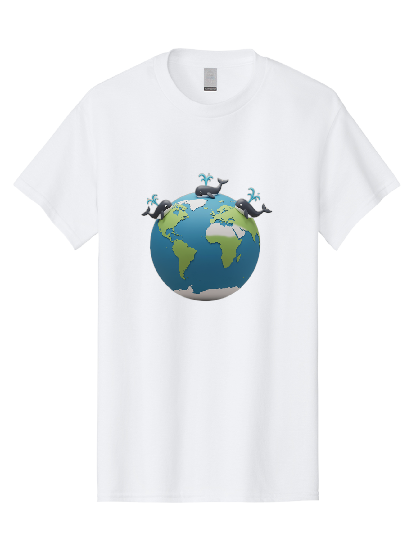 Whales-On-Globe Men'S Graphic Tee, 100% Cotton, Comfortable Casual Summer Wear, Machine Washable, Whales On Earth, Global Unity, 3D Illustration, World Map, Marine Animals, Ocean Conservation, Environmental Awareness, Cartoon Style Bab582