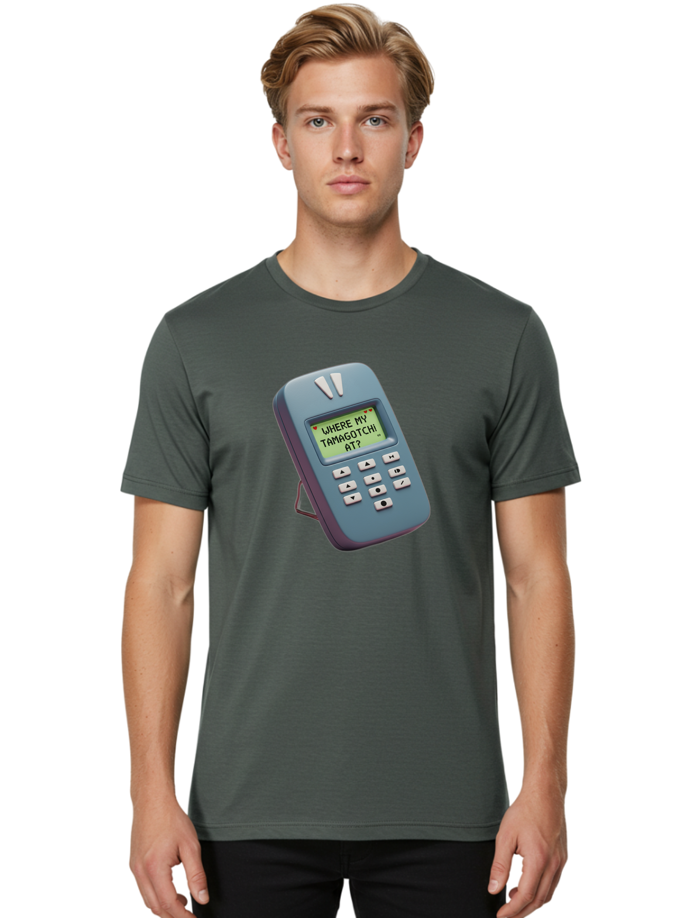 Where-My-Tamagotchi-At Men'S Graphic Tee, 100% Cotton, Comfortable Casual Summer Wear, Machine Washable, Retro Digital Pet, Nostalgic 90S Toy, Tamagotchi, Vintage Handheld Game, Classic Electronic Toy, Retro Gaming, Nostalgic Technology, Bab583