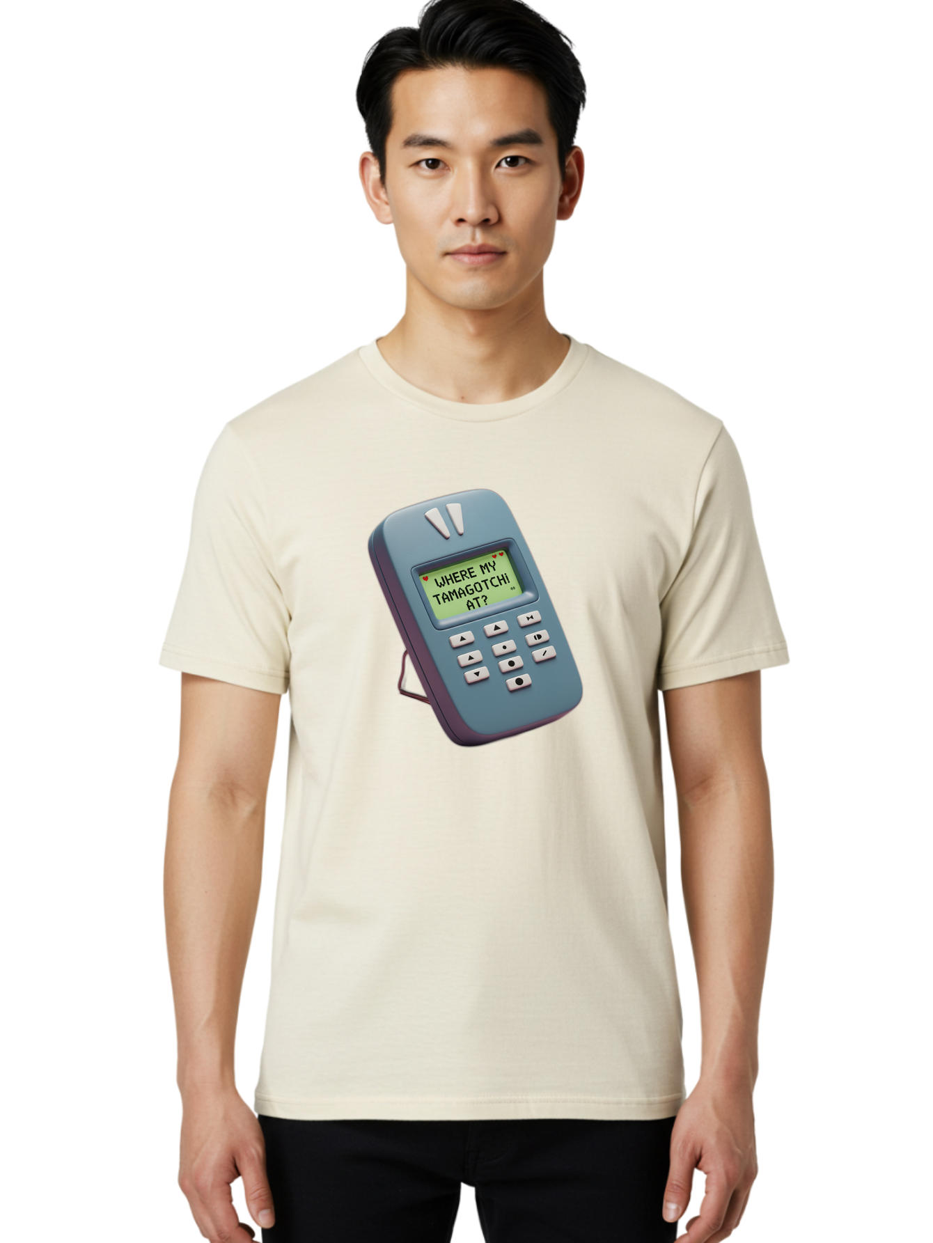 Where-My-Tamagotchi-At Men'S Graphic Tee, 100% Cotton, Comfortable Casual Summer Wear, Machine Washable, Retro Digital Pet, Nostalgic 90S Toy, Tamagotchi, Vintage Handheld Game, Classic Electronic Toy, Retro Gaming, Nostalgic Technology, Bab583