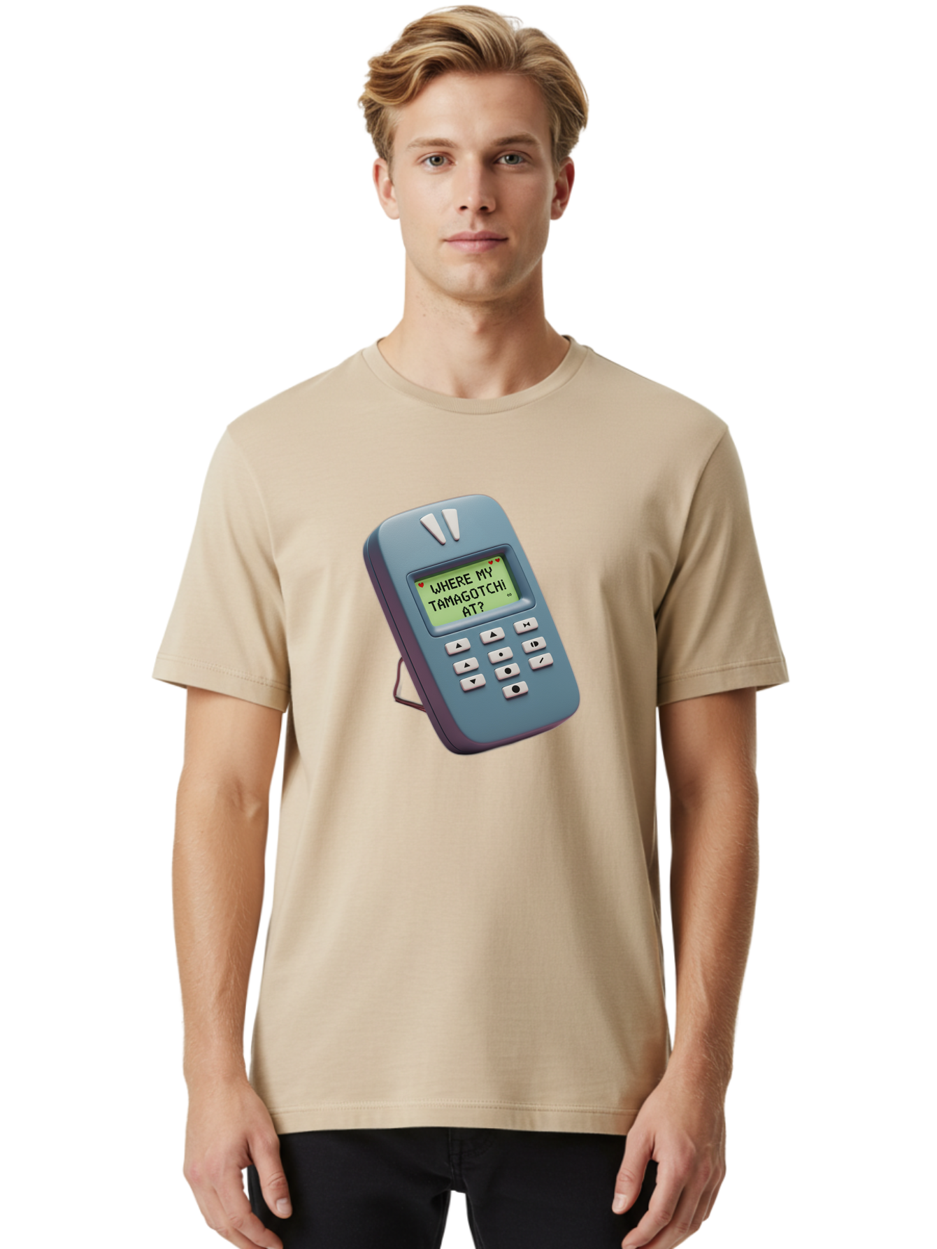Where-My-Tamagotchi-At Men'S Graphic Tee, 100% Cotton, Comfortable Casual Summer Wear, Machine Washable, Retro Digital Pet, Nostalgic 90S Toy, Tamagotchi, Vintage Handheld Game, Classic Electronic Toy, Retro Gaming, Nostalgic Technology, Bab583