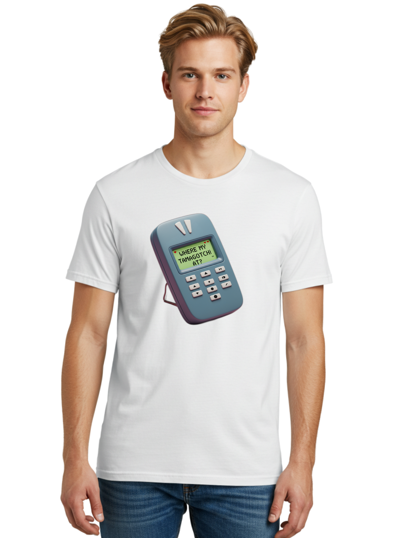 Where-My-Tamagotchi-At Men'S Graphic Tee, 100% Cotton, Comfortable Casual Summer Wear, Machine Washable, Retro Digital Pet, Nostalgic 90S Toy, Tamagotchi, Vintage Handheld Game, Classic Electronic Toy, Retro Gaming, Nostalgic Technology, Bab583