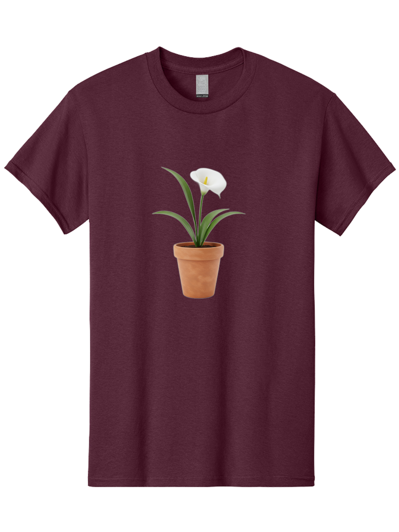 White-Calla-Lily Men'S Graphic Tee, 100% Cotton, Comfortable Casual Summer Wear, Machine Washable, Calla Lily, White Flower, Potted Plant, Terracotta Pot, Elegant Bloom, Floral Beauty, Simple Decor, Home Decor, Yellow Stamen, Green Leaves, Bab584