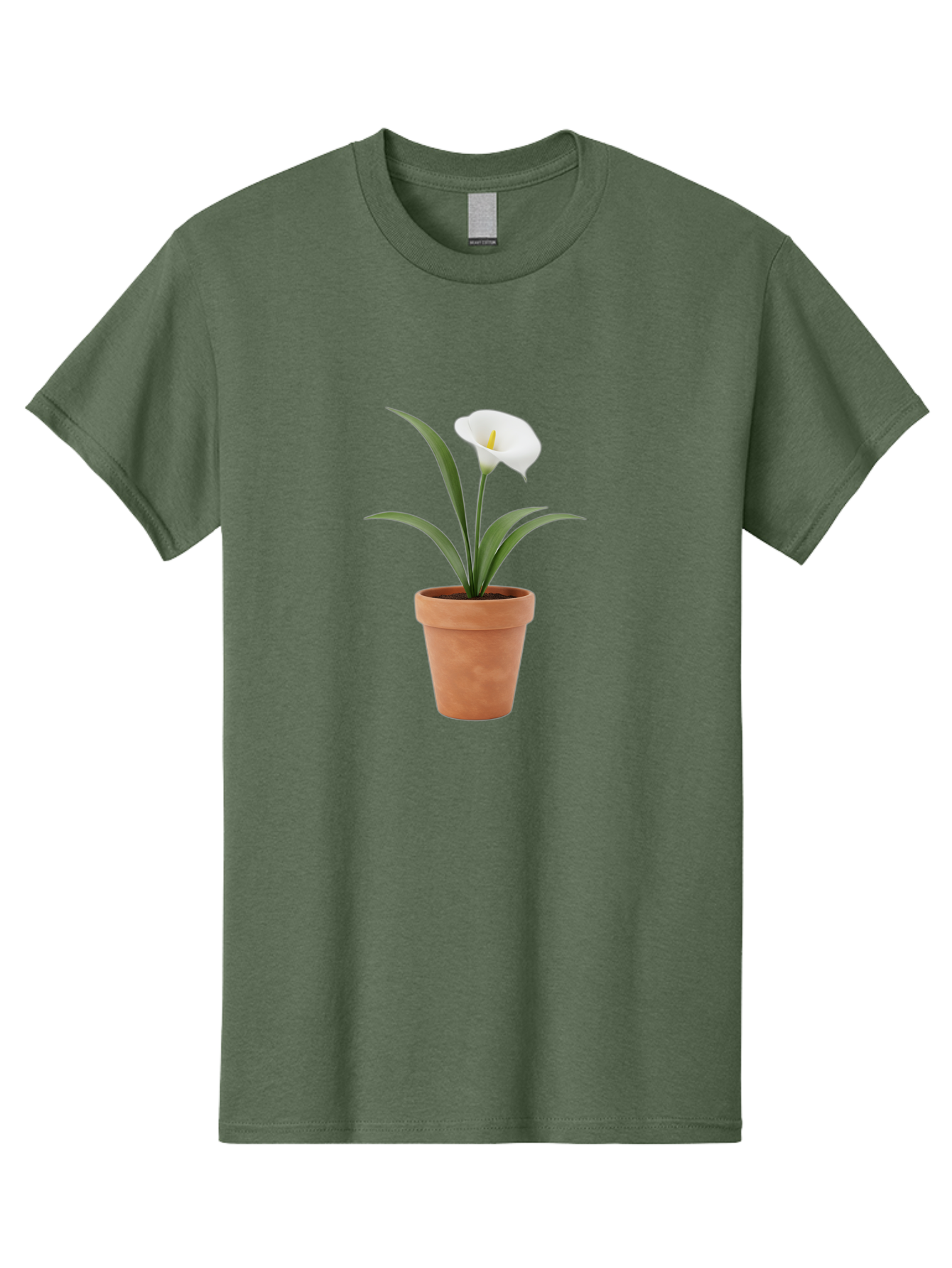 White-Calla-Lily Men'S Graphic Tee, 100% Cotton, Comfortable Casual Summer Wear, Machine Washable, Calla Lily, White Flower, Potted Plant, Terracotta Pot, Elegant Bloom, Floral Beauty, Simple Decor, Home Decor, Yellow Stamen, Green Leaves, Bab584