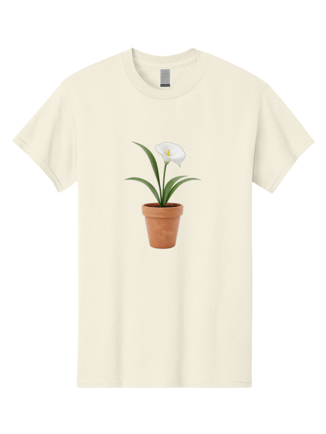 White-Calla-Lily Men'S Graphic Tee, 100% Cotton, Comfortable Casual Summer Wear, Machine Washable, Calla Lily, White Flower, Potted Plant, Terracotta Pot, Elegant Bloom, Floral Beauty, Simple Decor, Home Decor, Yellow Stamen, Green Leaves, Bab584