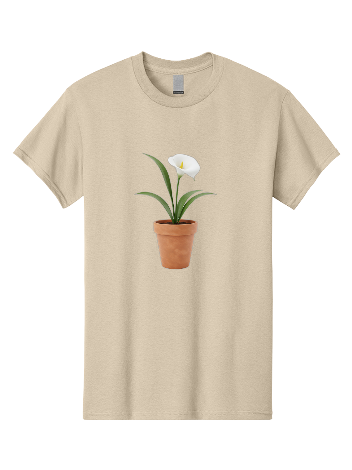 White-Calla-Lily Men'S Graphic Tee, 100% Cotton, Comfortable Casual Summer Wear, Machine Washable, Calla Lily, White Flower, Potted Plant, Terracotta Pot, Elegant Bloom, Floral Beauty, Simple Decor, Home Decor, Yellow Stamen, Green Leaves, Bab584