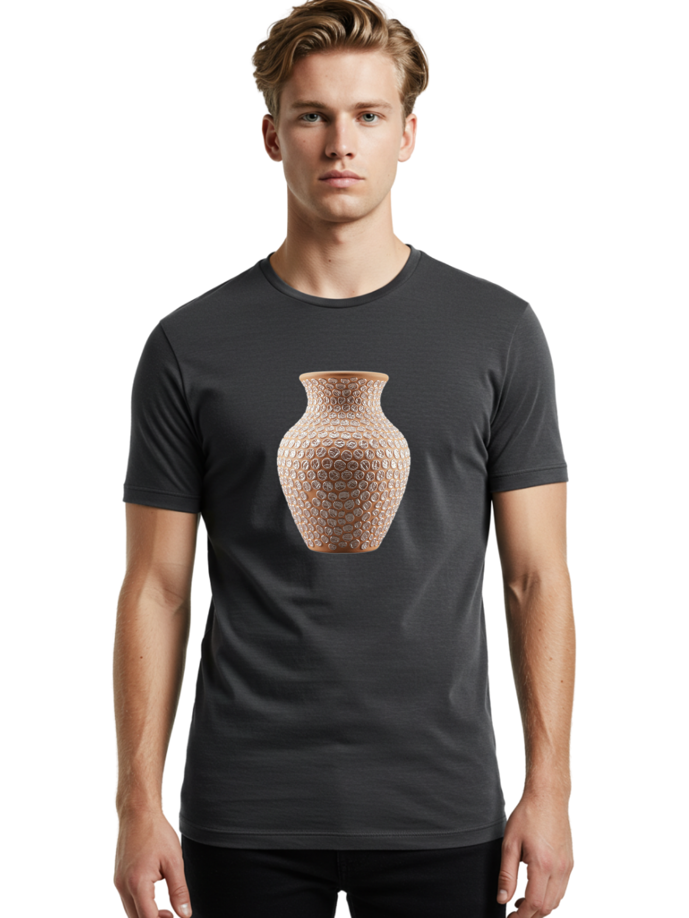 White-Vase Men'S Graphic Tee, 100% Cotton, Comfortable Casual Summer Wear, Machine Washable, Textured Vase, Decorative Vase, Ornate Design, Glass Vase, Home Decor, Elegant Design, Intricate Pattern, Luxurious Vase, Stylish Decor Bab585