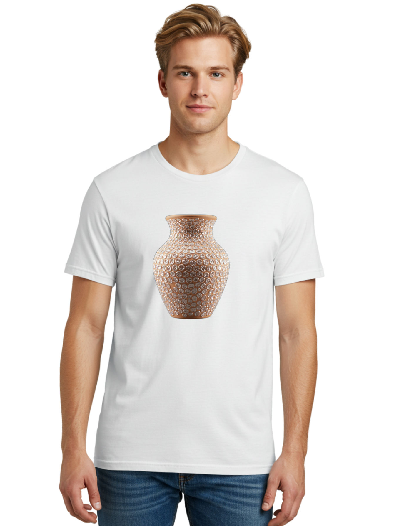 White-Vase Men'S Graphic Tee, 100% Cotton, Comfortable Casual Summer Wear, Machine Washable, Textured Vase, Decorative Vase, Ornate Design, Glass Vase, Home Decor, Elegant Design, Intricate Pattern, Luxurious Vase, Stylish Decor Bab585