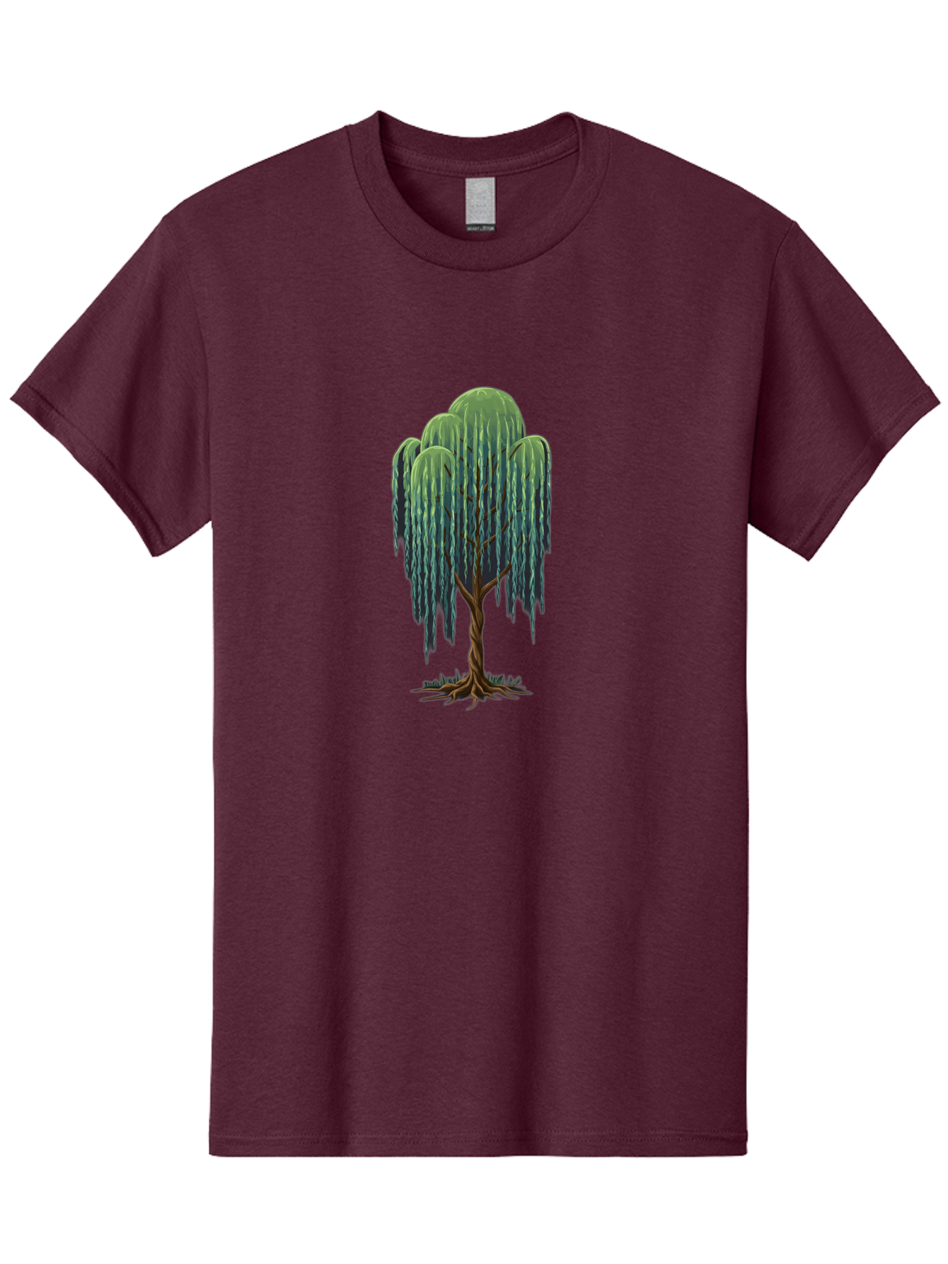 Willow-Tree Men'S Graphic Tee, 100% Cotton, Comfortable Casual Summer Wear, Machine Washable, Weeping Willow Tree, Twisted Trunk, Drooping Branches, Lush Foliage, Serene Landscape, Natural Scenery, Tree Roots Bab588