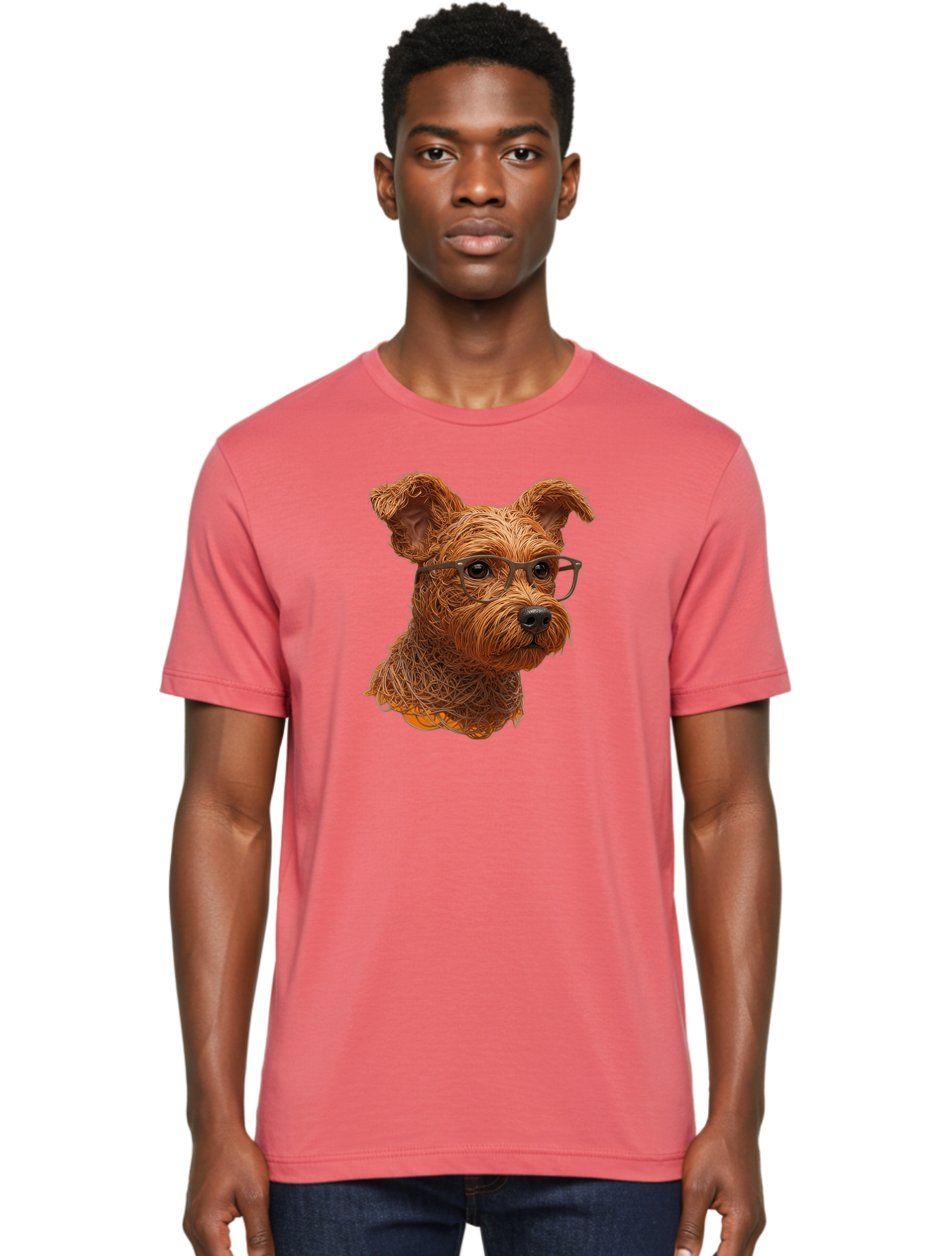 Wire-Dog-With-Glasses Men'S Graphic Tee, 100% Cotton, Comfortable Casual Summer Wear, Machine Washable, Dog Wearing Glasses, Wire Art Dog, Animal Portrait, Dog Portrait, Pet Illustration, Wire Sculpture, Creative Dog Art, Dog With Glasses, Bab589