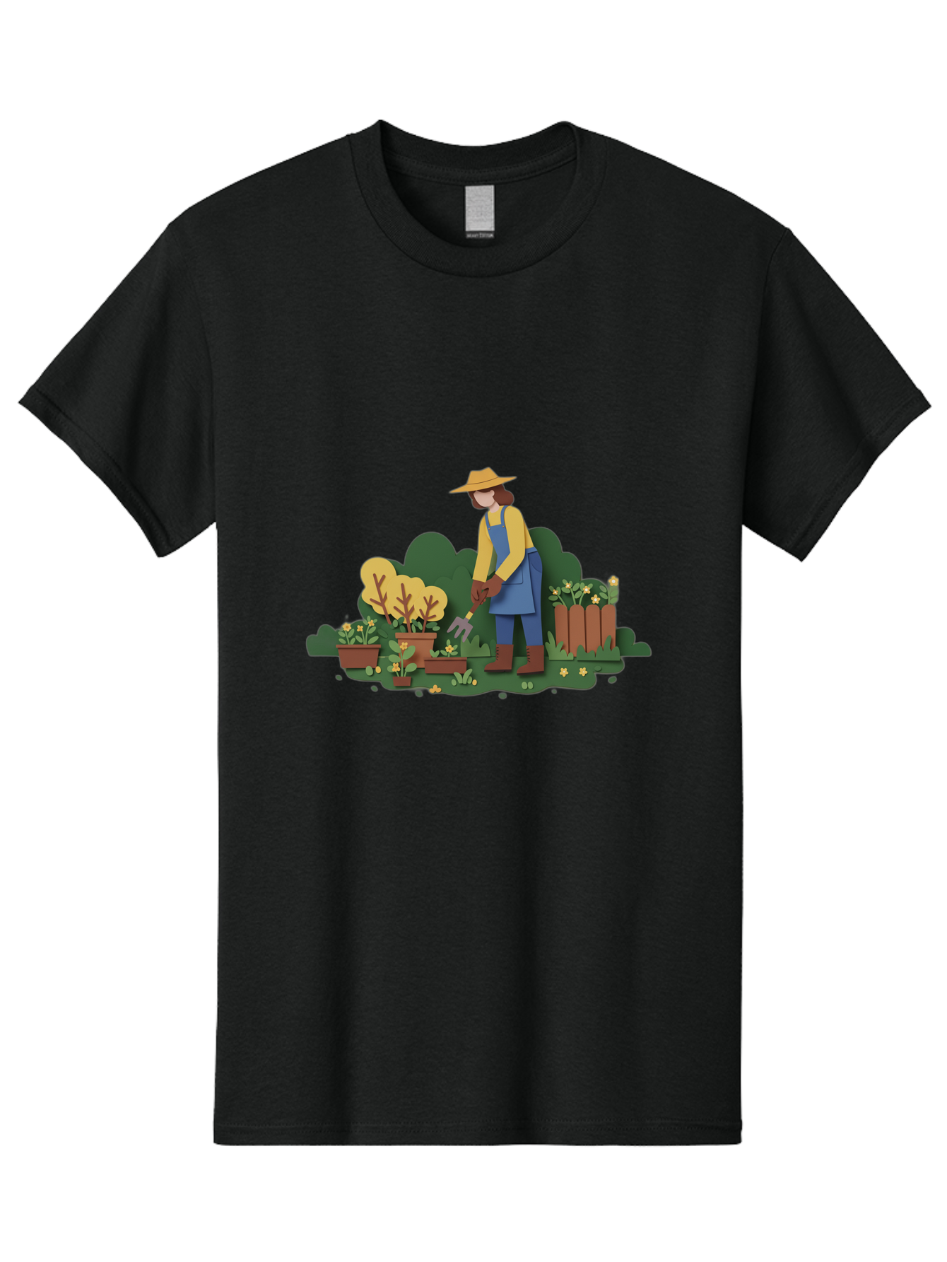 Woman-Gardening Men'S Graphic Tee, 100% Cotton, Comfortable Casual Summer Wear, Machine Washable, Gardener Tending Plants, Gardening Tools, Potted Plants, Gardening Activities, Yellow Flowers, Garden Scenery, Outdoor Work, Gardening Gloves Bab591