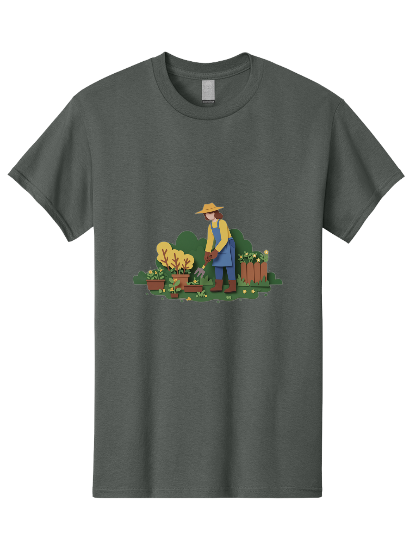 Woman-Gardening Men'S Graphic Tee, 100% Cotton, Comfortable Casual Summer Wear, Machine Washable, Gardener Tending Plants, Gardening Tools, Potted Plants, Gardening Activities, Yellow Flowers, Garden Scenery, Outdoor Work, Gardening Gloves Bab591