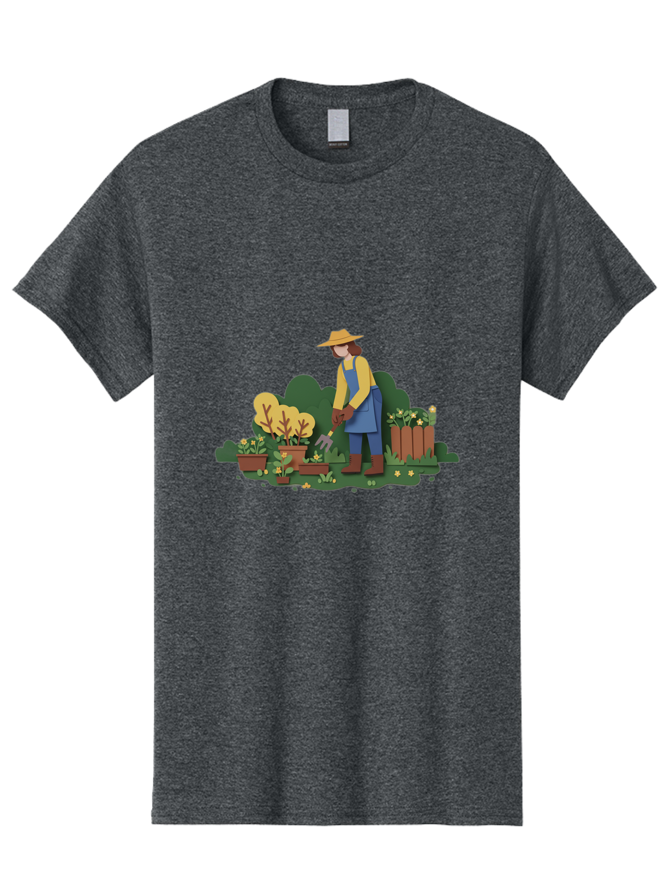 Woman-Gardening Men'S Graphic Tee, 100% Cotton, Comfortable Casual Summer Wear, Machine Washable, Gardener Tending Plants, Gardening Tools, Potted Plants, Gardening Activities, Yellow Flowers, Garden Scenery, Outdoor Work, Gardening Gloves Bab591