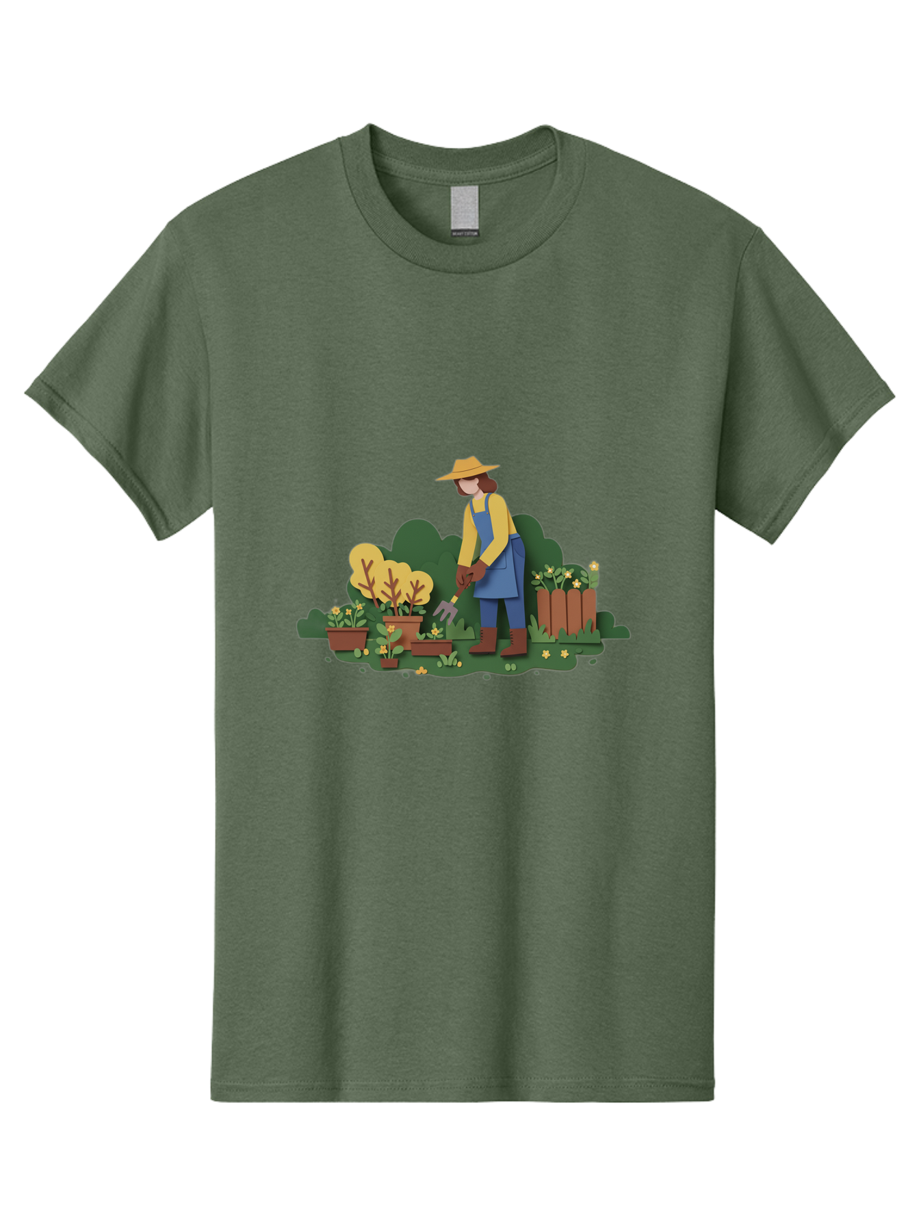 Woman-Gardening Men'S Graphic Tee, 100% Cotton, Comfortable Casual Summer Wear, Machine Washable, Gardener Tending Plants, Gardening Tools, Potted Plants, Gardening Activities, Yellow Flowers, Garden Scenery, Outdoor Work, Gardening Gloves Bab591