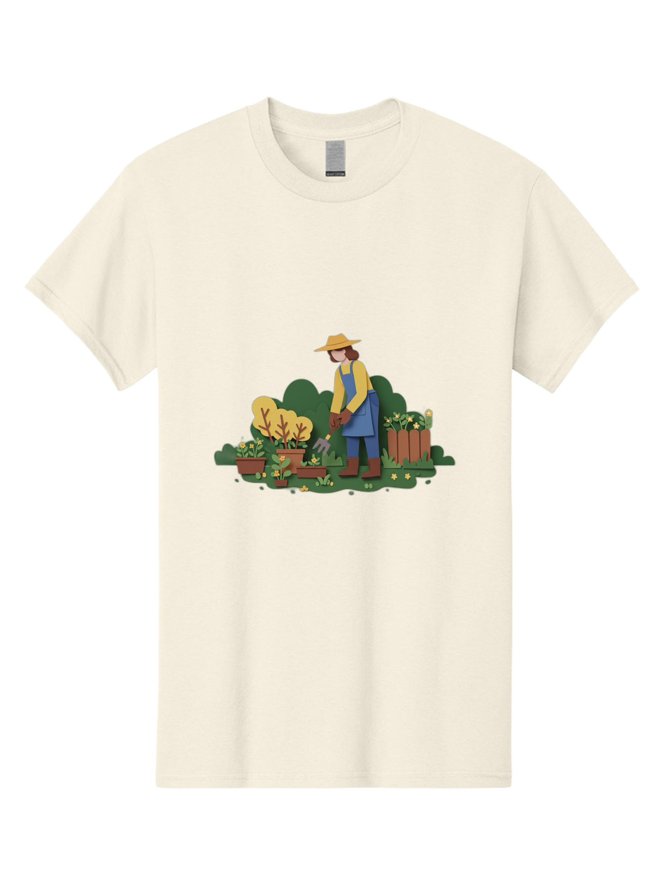 Woman-Gardening Men'S Graphic Tee, 100% Cotton, Comfortable Casual Summer Wear, Machine Washable, Gardener Tending Plants, Gardening Tools, Potted Plants, Gardening Activities, Yellow Flowers, Garden Scenery, Outdoor Work, Gardening Gloves Bab591