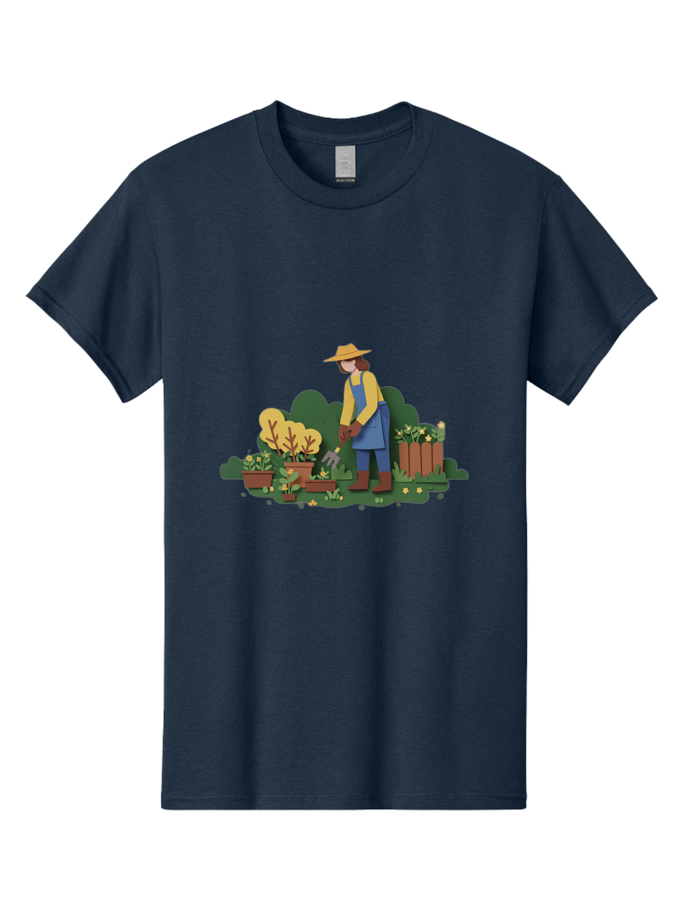 Woman-Gardening Men'S Graphic Tee, 100% Cotton, Comfortable Casual Summer Wear, Machine Washable, Gardener Tending Plants, Gardening Tools, Potted Plants, Gardening Activities, Yellow Flowers, Garden Scenery, Outdoor Work, Gardening Gloves Bab591