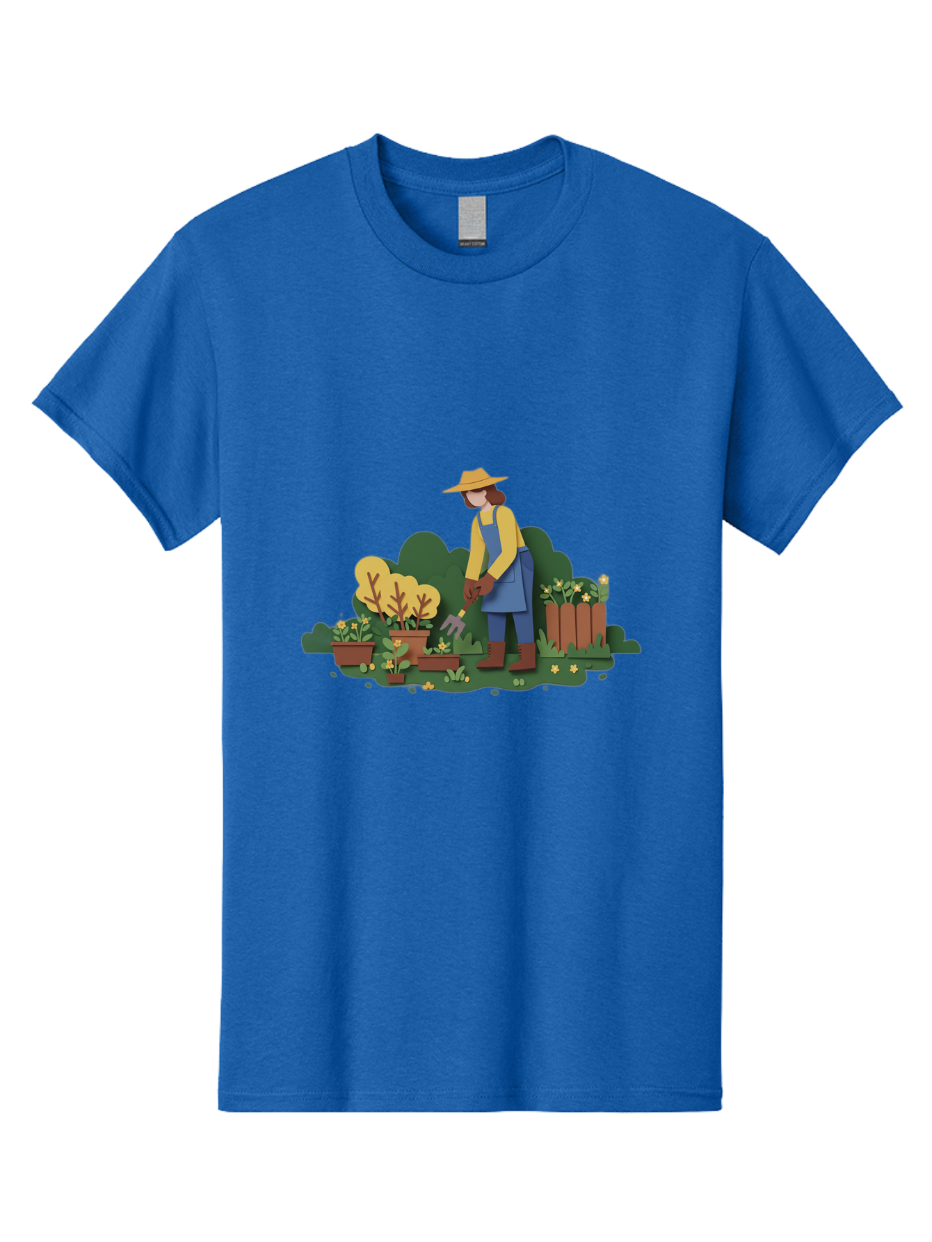Woman-Gardening Men'S Graphic Tee, 100% Cotton, Comfortable Casual Summer Wear, Machine Washable, Gardener Tending Plants, Gardening Tools, Potted Plants, Gardening Activities, Yellow Flowers, Garden Scenery, Outdoor Work, Gardening Gloves Bab591