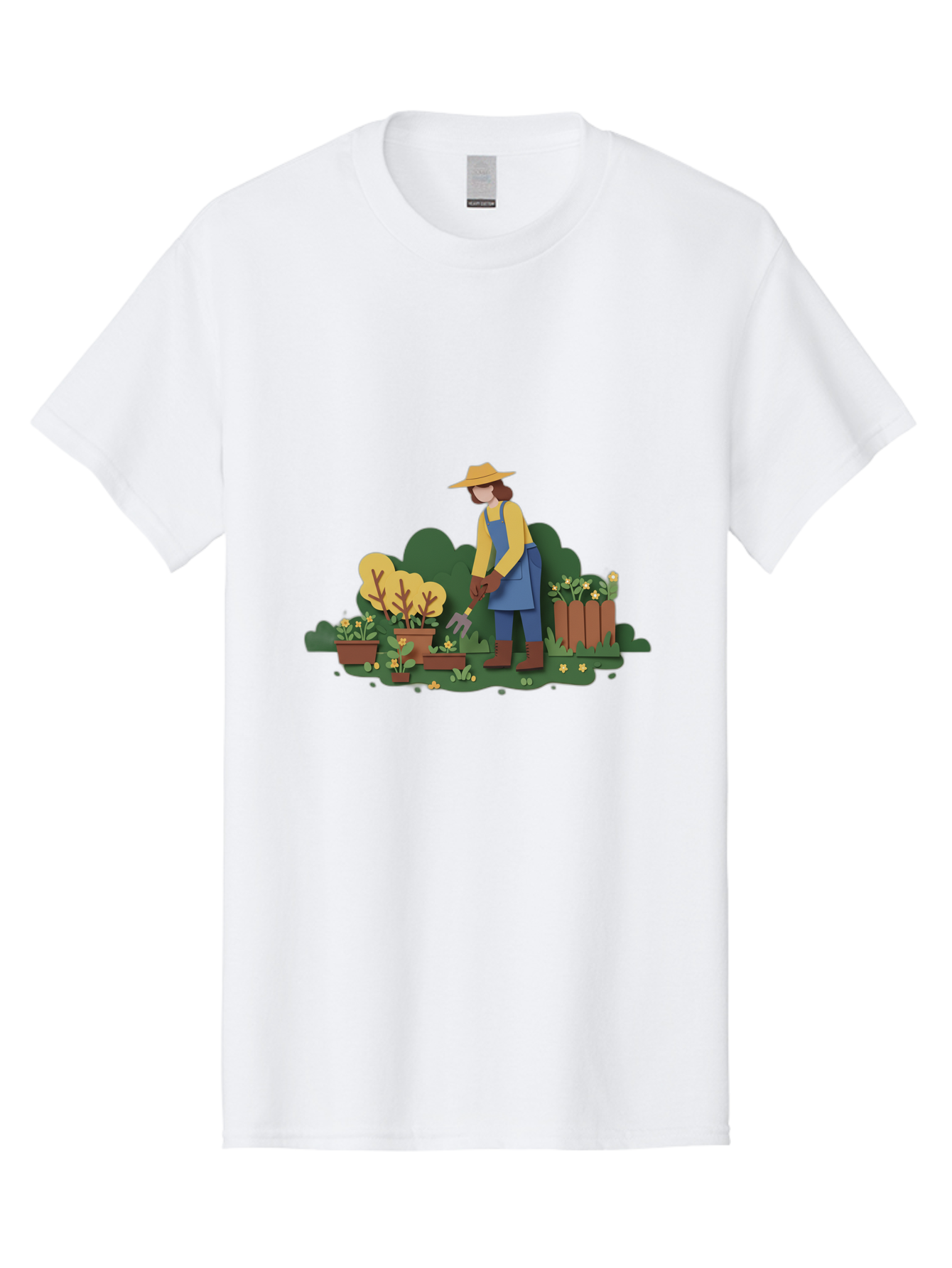 Woman-Gardening Men'S Graphic Tee, 100% Cotton, Comfortable Casual Summer Wear, Machine Washable, Gardener Tending Plants, Gardening Tools, Potted Plants, Gardening Activities, Yellow Flowers, Garden Scenery, Outdoor Work, Gardening Gloves Bab591