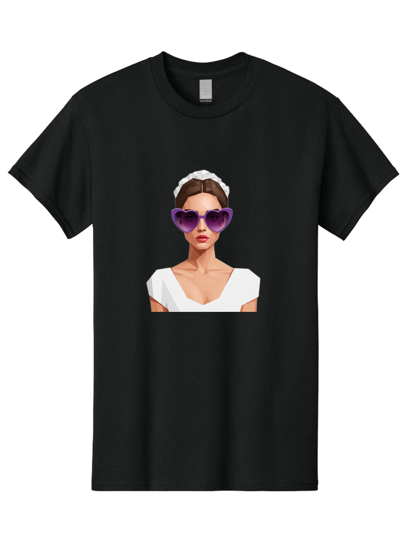 Woman-In-Sunglasses Men'S Graphic Tee, 100% Cotton, Comfortable Casual Summer Wear, Machine Washable, Fashionable Woman, Stylish Sunglasses, Elegant White Dress, Sophisticated Look, Trendy Accessories, Modern Fashion, Purple Shades, Bab592