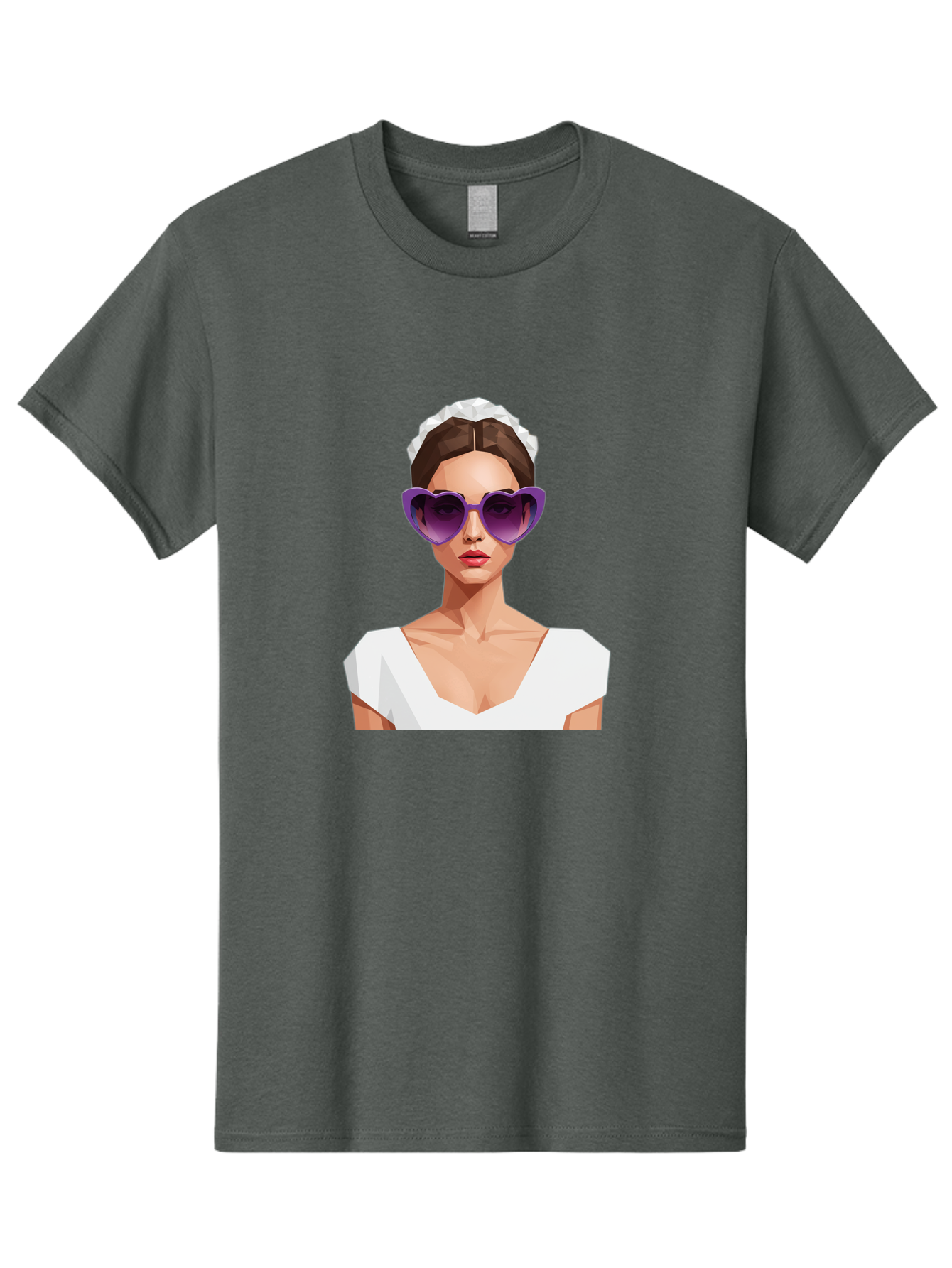 Woman-In-Sunglasses Men'S Graphic Tee, 100% Cotton, Comfortable Casual Summer Wear, Machine Washable, Fashionable Woman, Stylish Sunglasses, Elegant White Dress, Sophisticated Look, Trendy Accessories, Modern Fashion, Purple Shades, Bab592