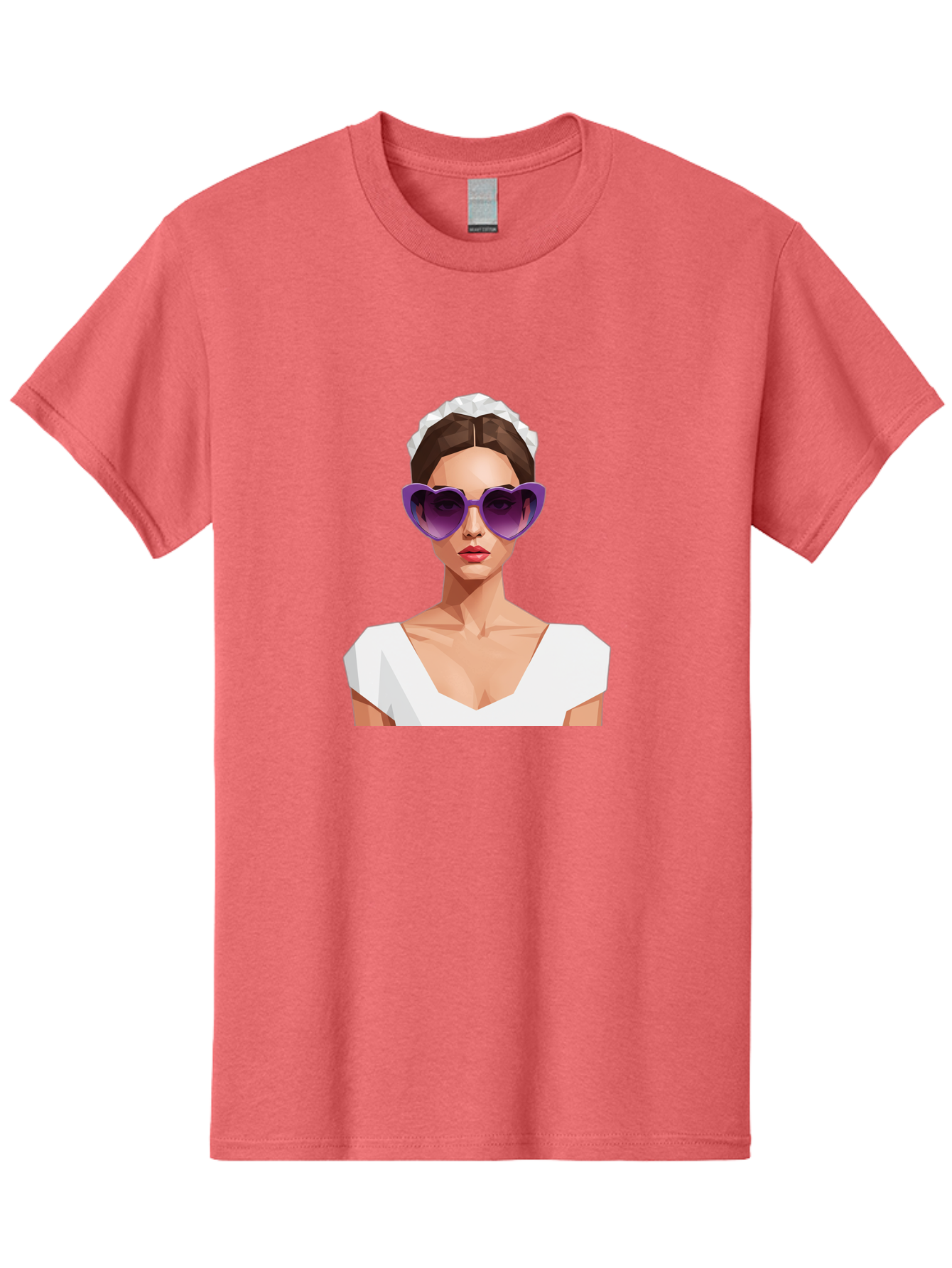 Woman-In-Sunglasses Men'S Graphic Tee, 100% Cotton, Comfortable Casual Summer Wear, Machine Washable, Fashionable Woman, Stylish Sunglasses, Elegant White Dress, Sophisticated Look, Trendy Accessories, Modern Fashion, Purple Shades, Bab592
