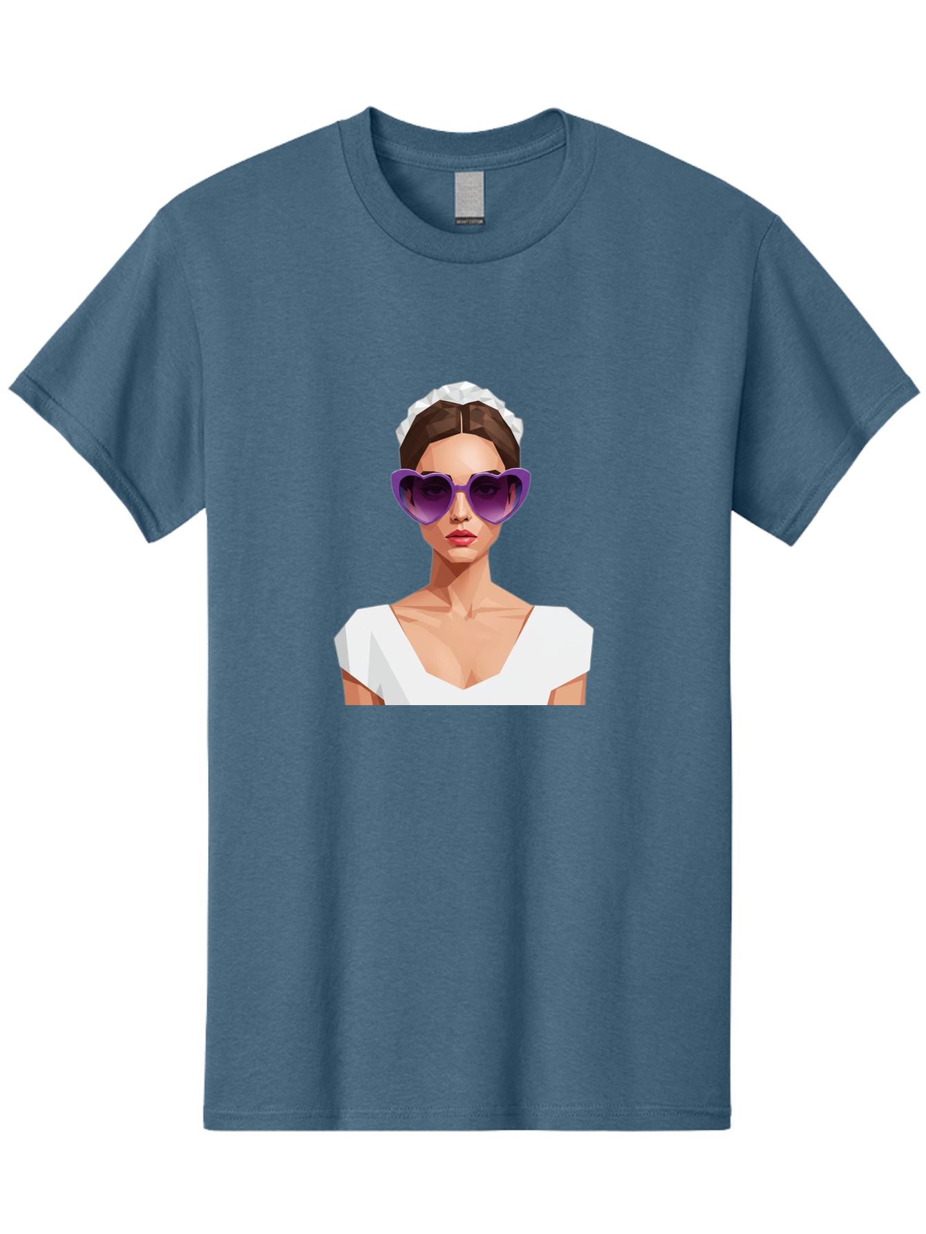 Woman-In-Sunglasses Men'S Graphic Tee, 100% Cotton, Comfortable Casual Summer Wear, Machine Washable, Fashionable Woman, Stylish Sunglasses, Elegant White Dress, Sophisticated Look, Trendy Accessories, Modern Fashion, Purple Shades, Bab592