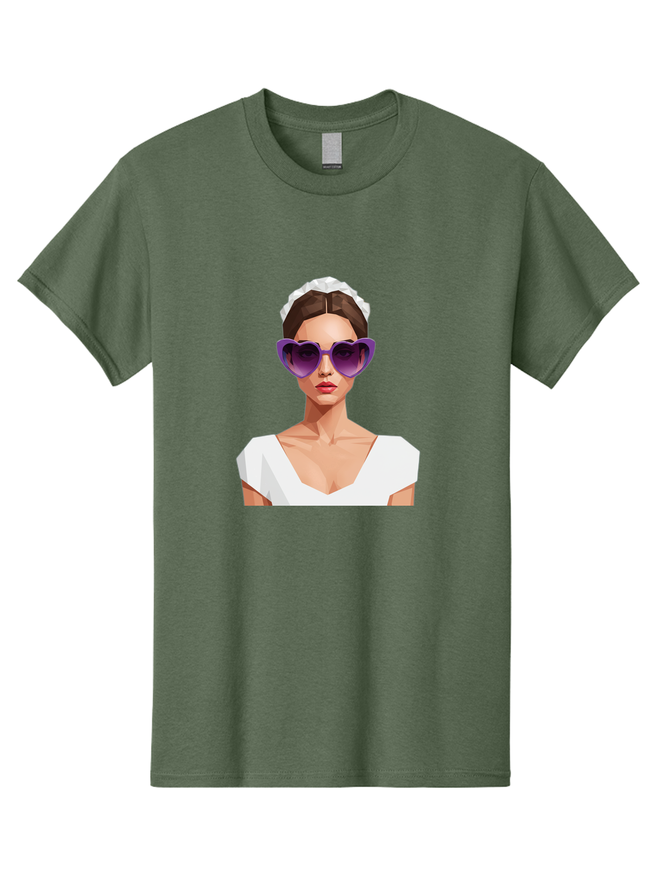 Woman-In-Sunglasses Men'S Graphic Tee, 100% Cotton, Comfortable Casual Summer Wear, Machine Washable, Fashionable Woman, Stylish Sunglasses, Elegant White Dress, Sophisticated Look, Trendy Accessories, Modern Fashion, Purple Shades, Bab592