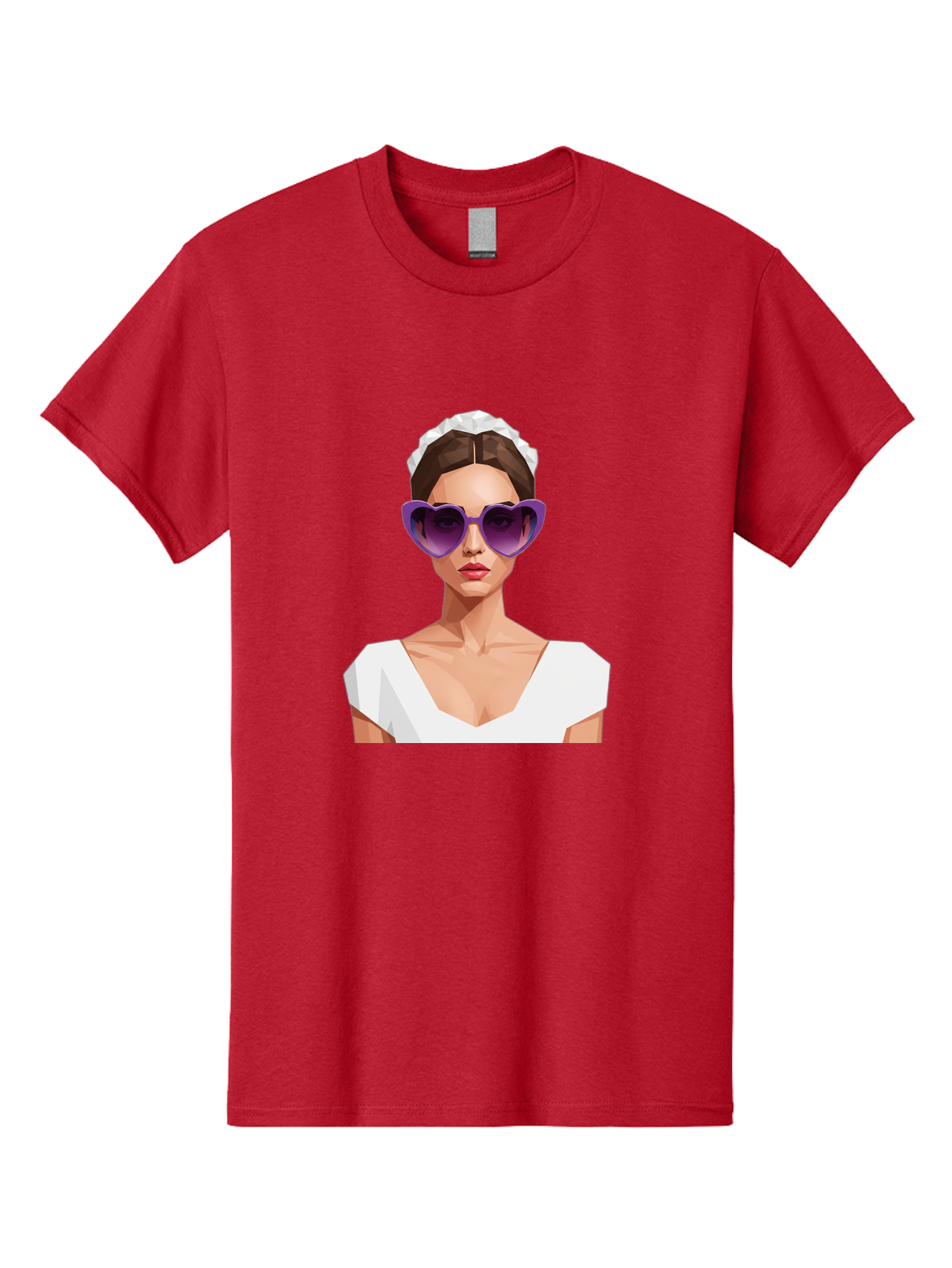 Woman-In-Sunglasses Men'S Graphic Tee, 100% Cotton, Comfortable Casual Summer Wear, Machine Washable, Fashionable Woman, Stylish Sunglasses, Elegant White Dress, Sophisticated Look, Trendy Accessories, Modern Fashion, Purple Shades, Bab592