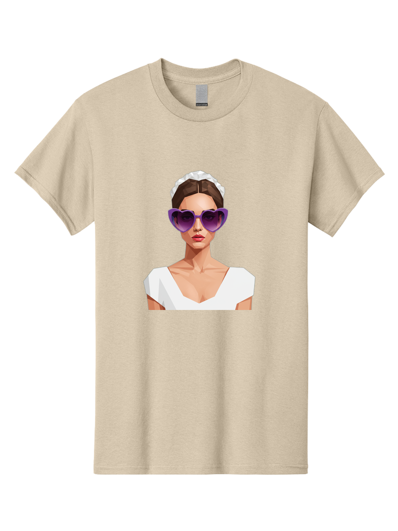 Woman-In-Sunglasses Men'S Graphic Tee, 100% Cotton, Comfortable Casual Summer Wear, Machine Washable, Fashionable Woman, Stylish Sunglasses, Elegant White Dress, Sophisticated Look, Trendy Accessories, Modern Fashion, Purple Shades, Bab592