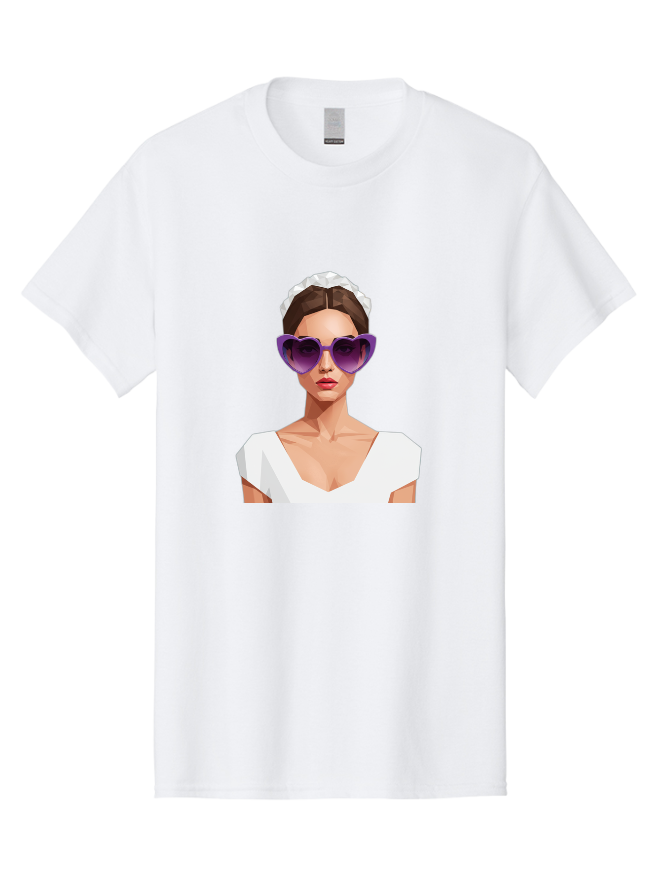 Woman-In-Sunglasses Men'S Graphic Tee, 100% Cotton, Comfortable Casual Summer Wear, Machine Washable, Fashionable Woman, Stylish Sunglasses, Elegant White Dress, Sophisticated Look, Trendy Accessories, Modern Fashion, Purple Shades, Bab592