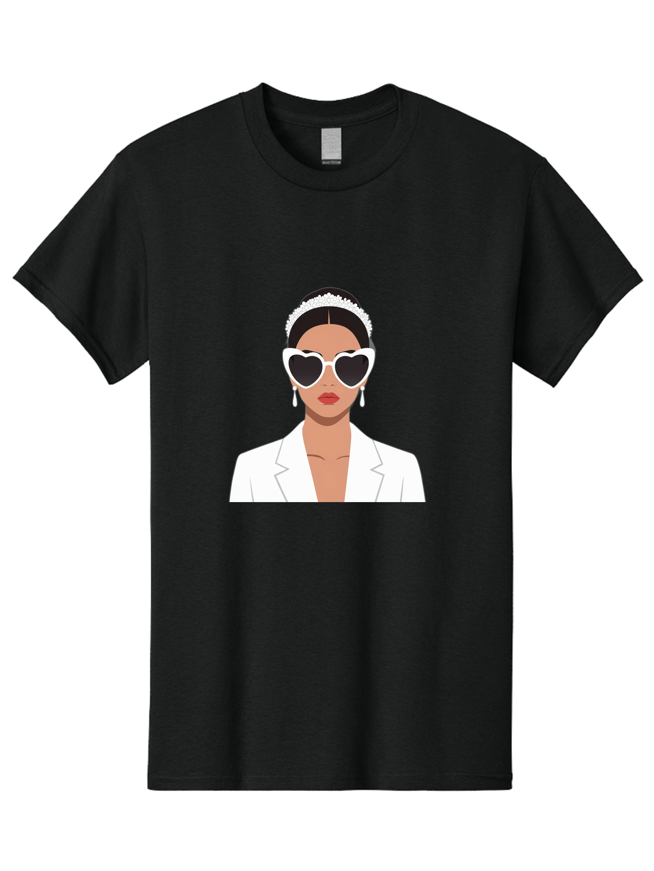Woman-In-White Men'S Graphic Tee, 100% Cotton, Comfortable Casual Summer Wear, Machine Washable, Fashionable Woman, Heart-Shaped Sunglasses, White Blazer, Elegant Jewelry, Stylish Accessory, Trendy Outfit, Glamorous, Sophisticated Style, Bab593