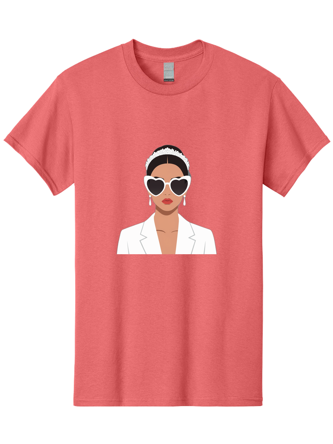 Woman-In-White Men'S Graphic Tee, 100% Cotton, Comfortable Casual Summer Wear, Machine Washable, Fashionable Woman, Heart-Shaped Sunglasses, White Blazer, Elegant Jewelry, Stylish Accessory, Trendy Outfit, Glamorous, Sophisticated Style, Bab593