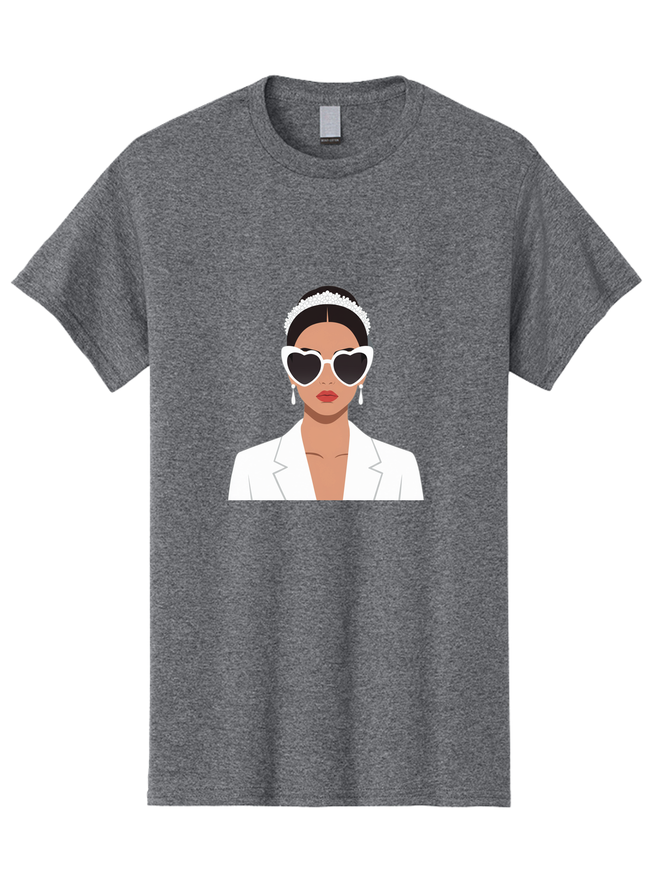 Woman-In-White Men'S Graphic Tee, 100% Cotton, Comfortable Casual Summer Wear, Machine Washable, Fashionable Woman, Heart-Shaped Sunglasses, White Blazer, Elegant Jewelry, Stylish Accessory, Trendy Outfit, Glamorous, Sophisticated Style, Bab593