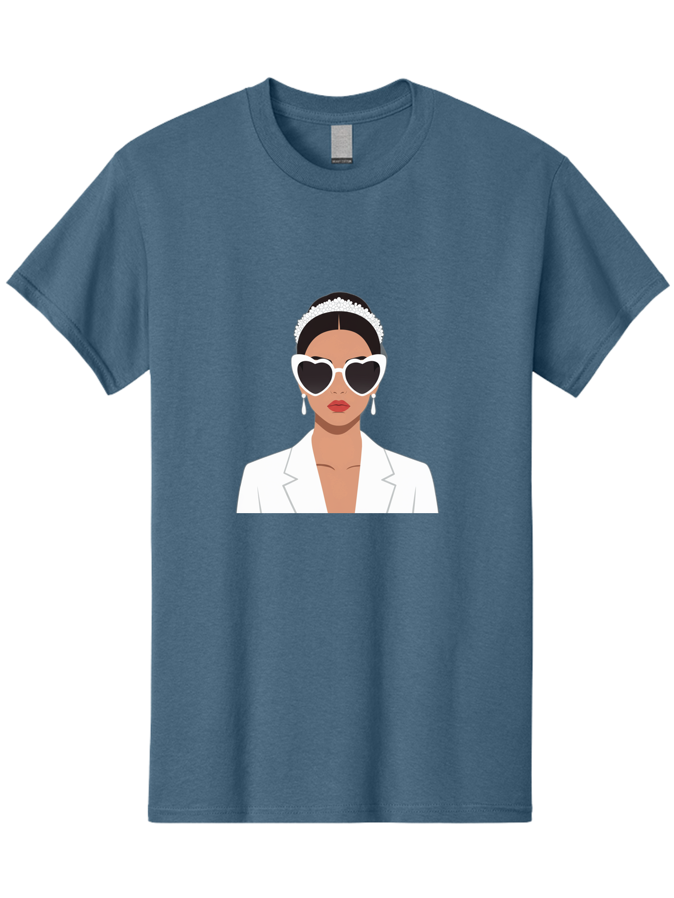 Woman-In-White Men'S Graphic Tee, 100% Cotton, Comfortable Casual Summer Wear, Machine Washable, Fashionable Woman, Heart-Shaped Sunglasses, White Blazer, Elegant Jewelry, Stylish Accessory, Trendy Outfit, Glamorous, Sophisticated Style, Bab593