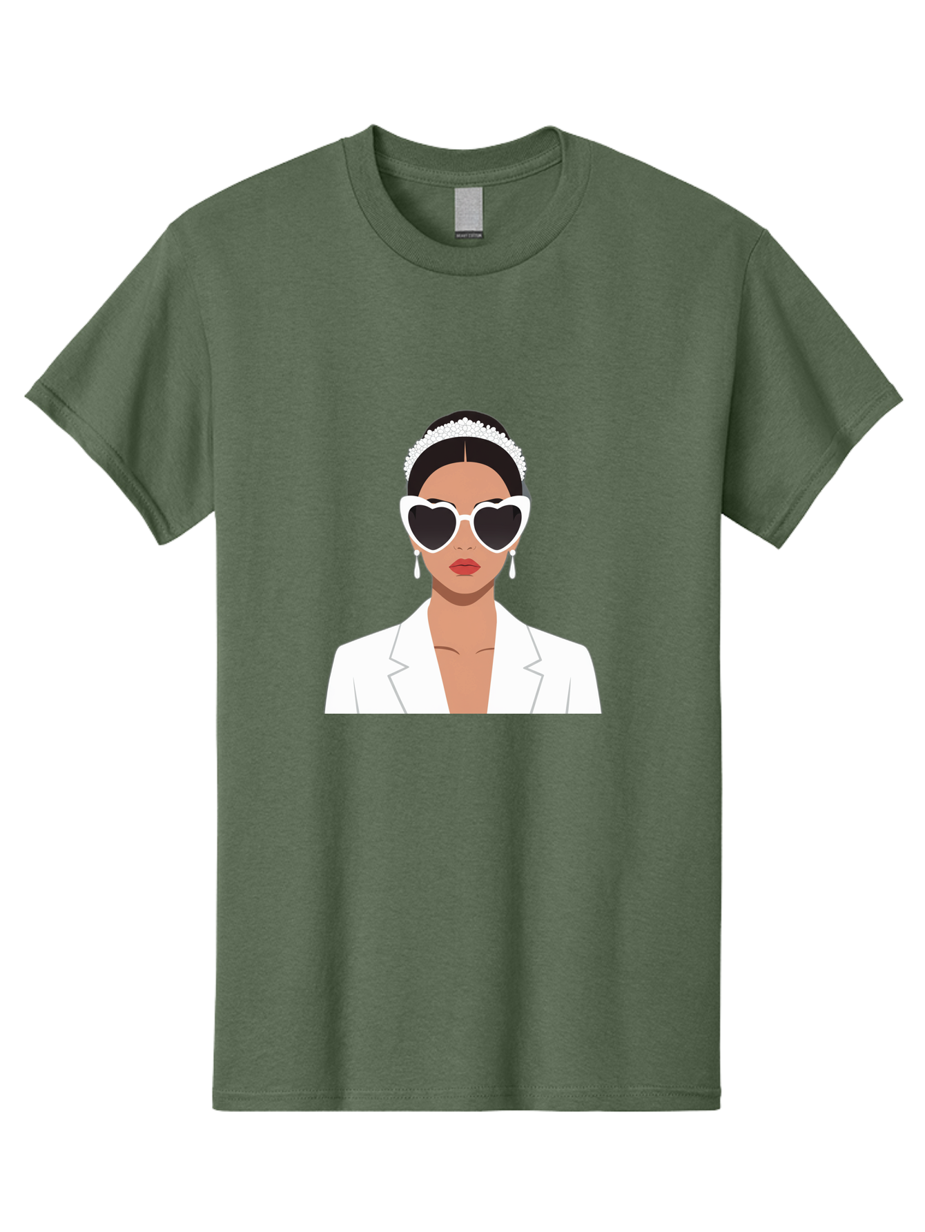 Woman-In-White Men'S Graphic Tee, 100% Cotton, Comfortable Casual Summer Wear, Machine Washable, Fashionable Woman, Heart-Shaped Sunglasses, White Blazer, Elegant Jewelry, Stylish Accessory, Trendy Outfit, Glamorous, Sophisticated Style, Bab593