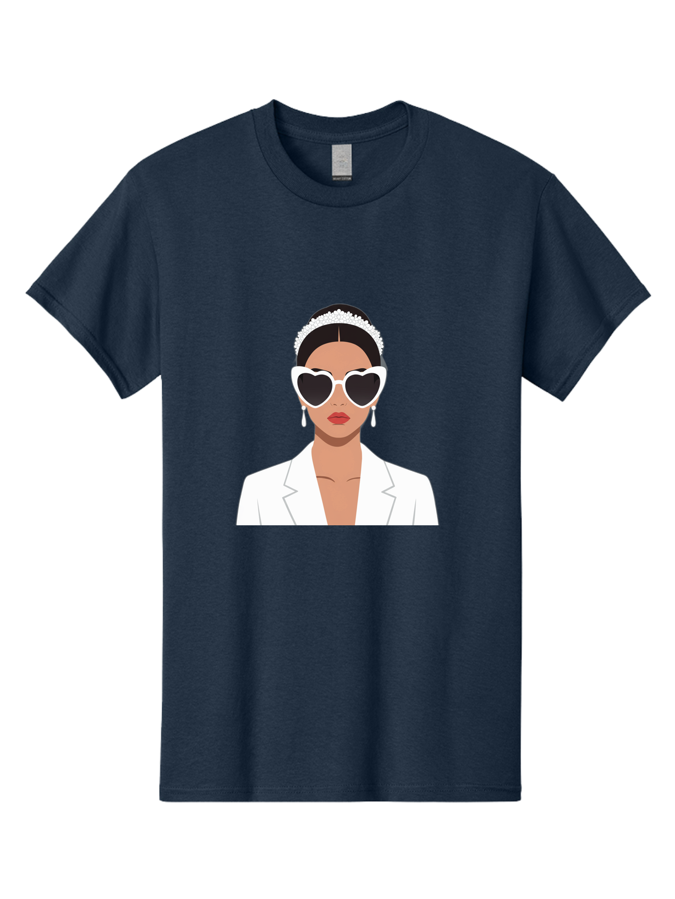 Woman-In-White Men'S Graphic Tee, 100% Cotton, Comfortable Casual Summer Wear, Machine Washable, Fashionable Woman, Heart-Shaped Sunglasses, White Blazer, Elegant Jewelry, Stylish Accessory, Trendy Outfit, Glamorous, Sophisticated Style, Bab593
