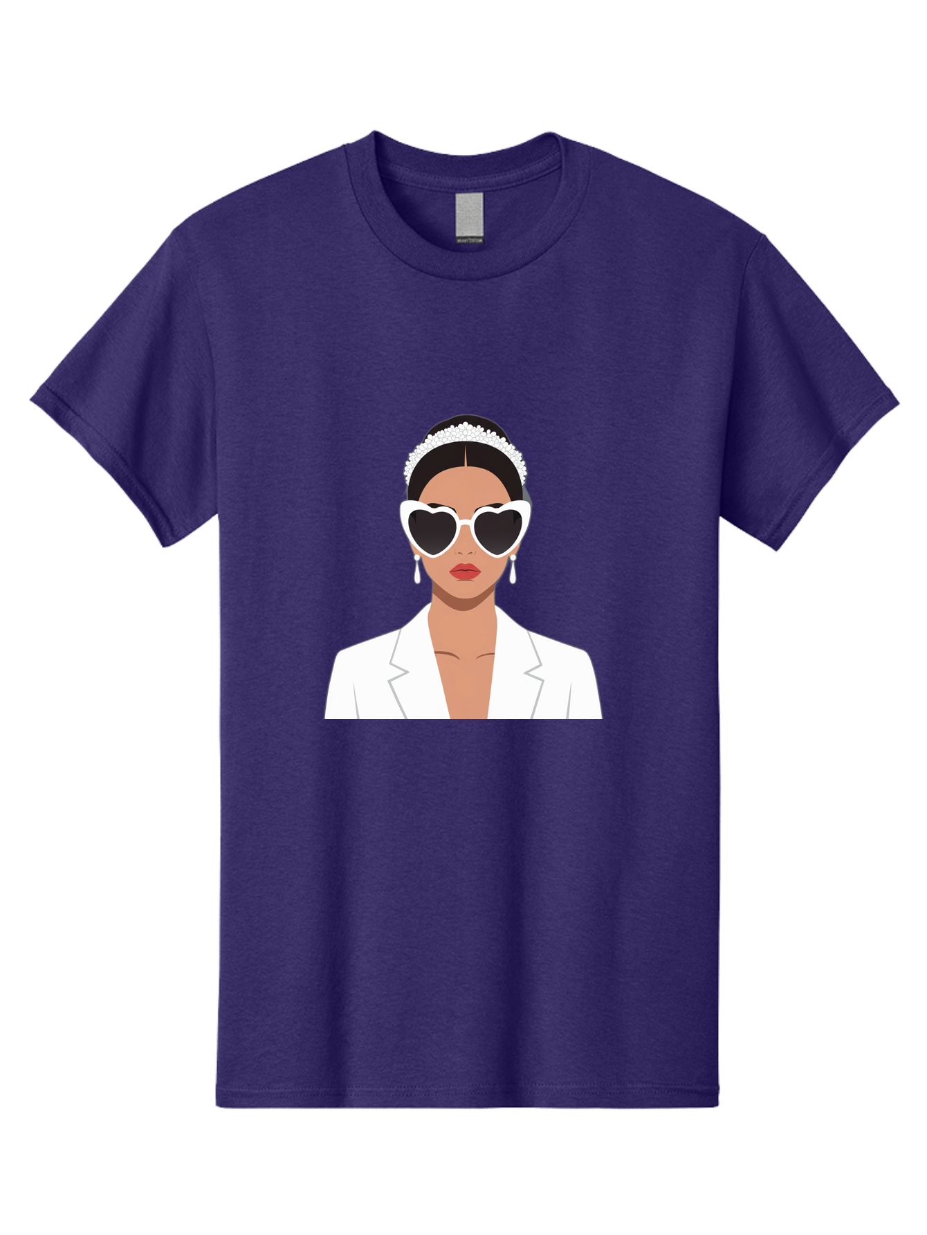 Woman-In-White Men'S Graphic Tee, 100% Cotton, Comfortable Casual Summer Wear, Machine Washable, Fashionable Woman, Heart-Shaped Sunglasses, White Blazer, Elegant Jewelry, Stylish Accessory, Trendy Outfit, Glamorous, Sophisticated Style, Bab593