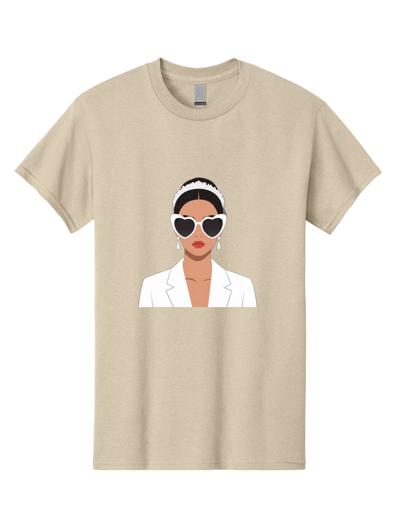 Woman-In-White Men'S Graphic Tee, 100% Cotton, Comfortable Casual Summer Wear, Machine Washable, Fashionable Woman, Heart-Shaped Sunglasses, White Blazer, Elegant Jewelry, Stylish Accessory, Trendy Outfit, Glamorous, Sophisticated Style, Bab593