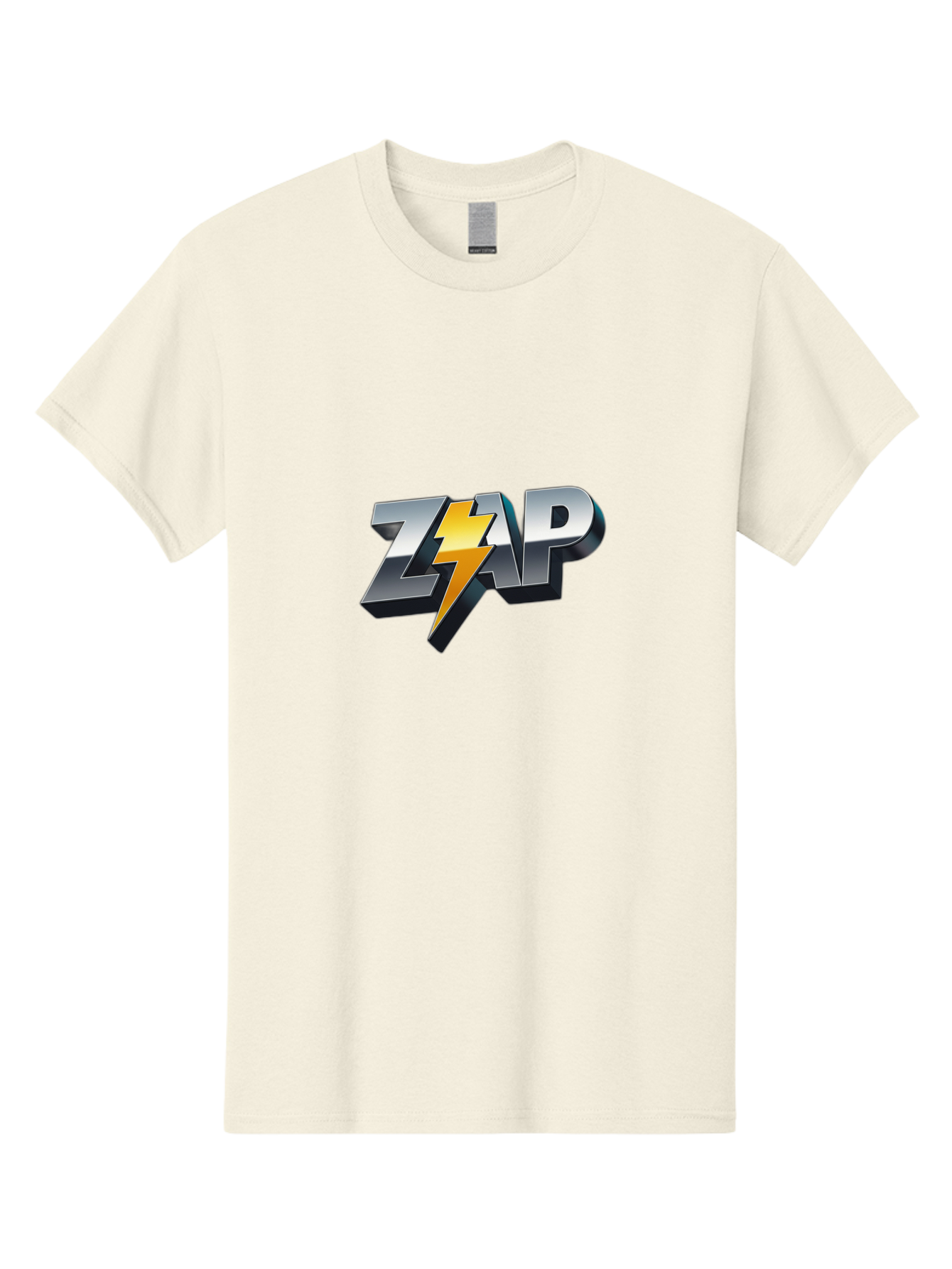 Zap Men'S Graphic Tee, 100% Cotton, Comfortable Casual Summer Wear, Machine Washable, Electrifying Logo, Bold Typography, Dynamic Design, Lightning Bolt, Modern Graphics, Energetic Vibe, Trendy Aesthetics, Silver And Gold Colors, 3D Effect, Bab600