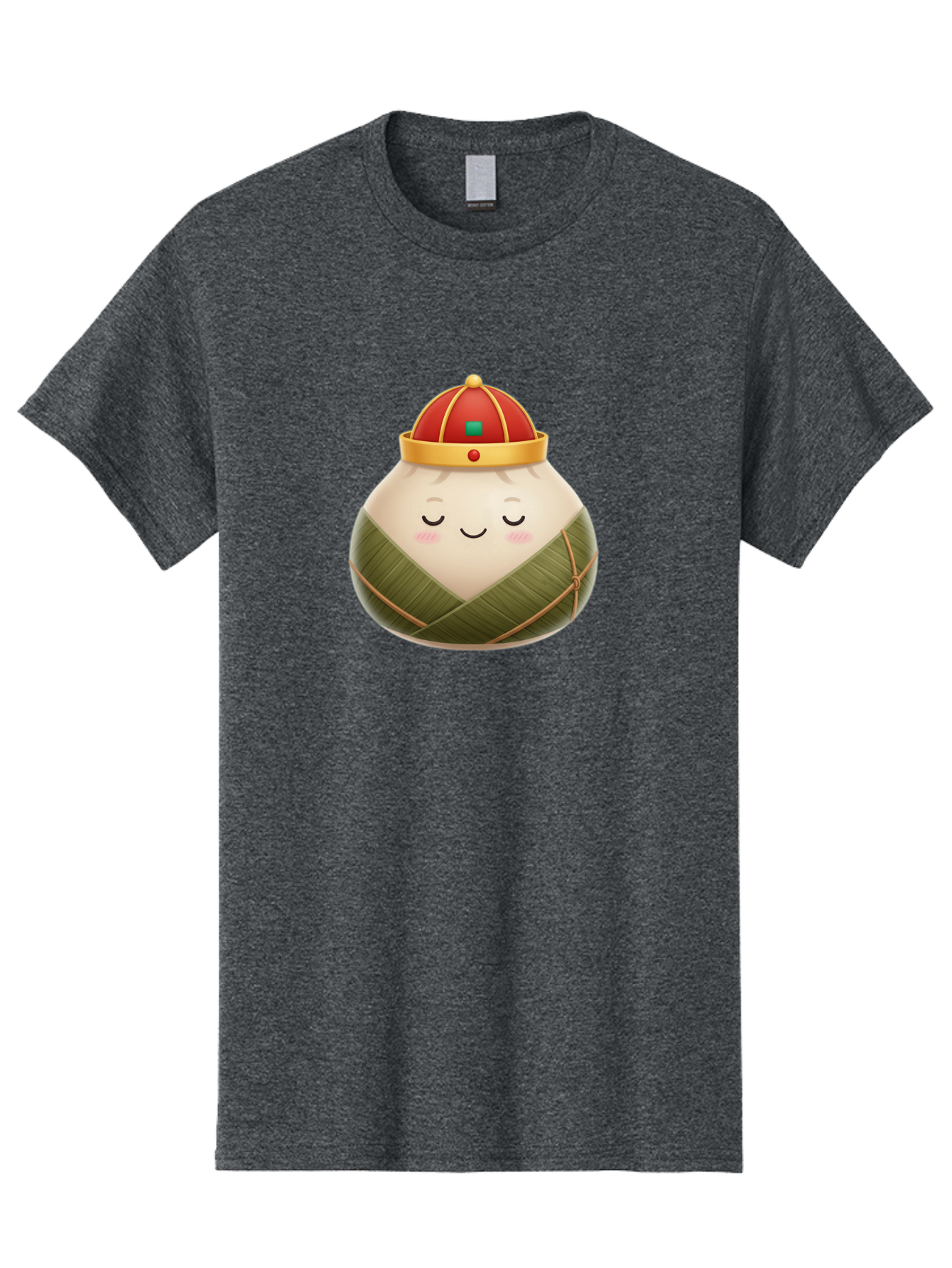 Zongzi-Dumpling-1 Men'S Graphic Tee, 100% Cotton, Comfortable Casual Summer Wear, Machine Washable, Traditional Chinese Food, Rice Dumpling, Wrapped In Bamboo Leaves, Festive Food, Cartoon Character, Smiling Face, Sleeping Expression, Bab607