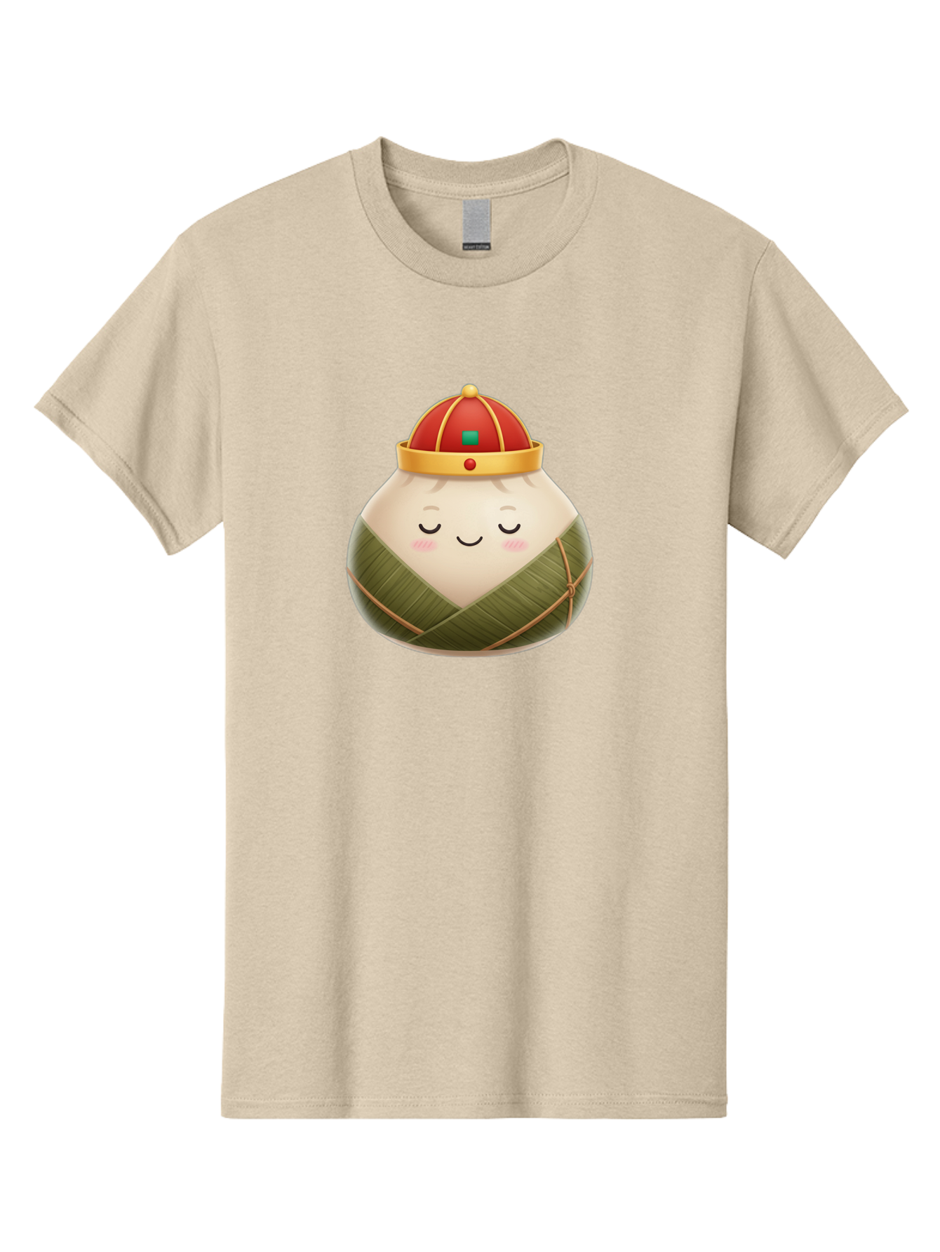 Zongzi-Dumpling-1 Men'S Graphic Tee, 100% Cotton, Comfortable Casual Summer Wear, Machine Washable, Traditional Chinese Food, Rice Dumpling, Wrapped In Bamboo Leaves, Festive Food, Cartoon Character, Smiling Face, Sleeping Expression, Bab607