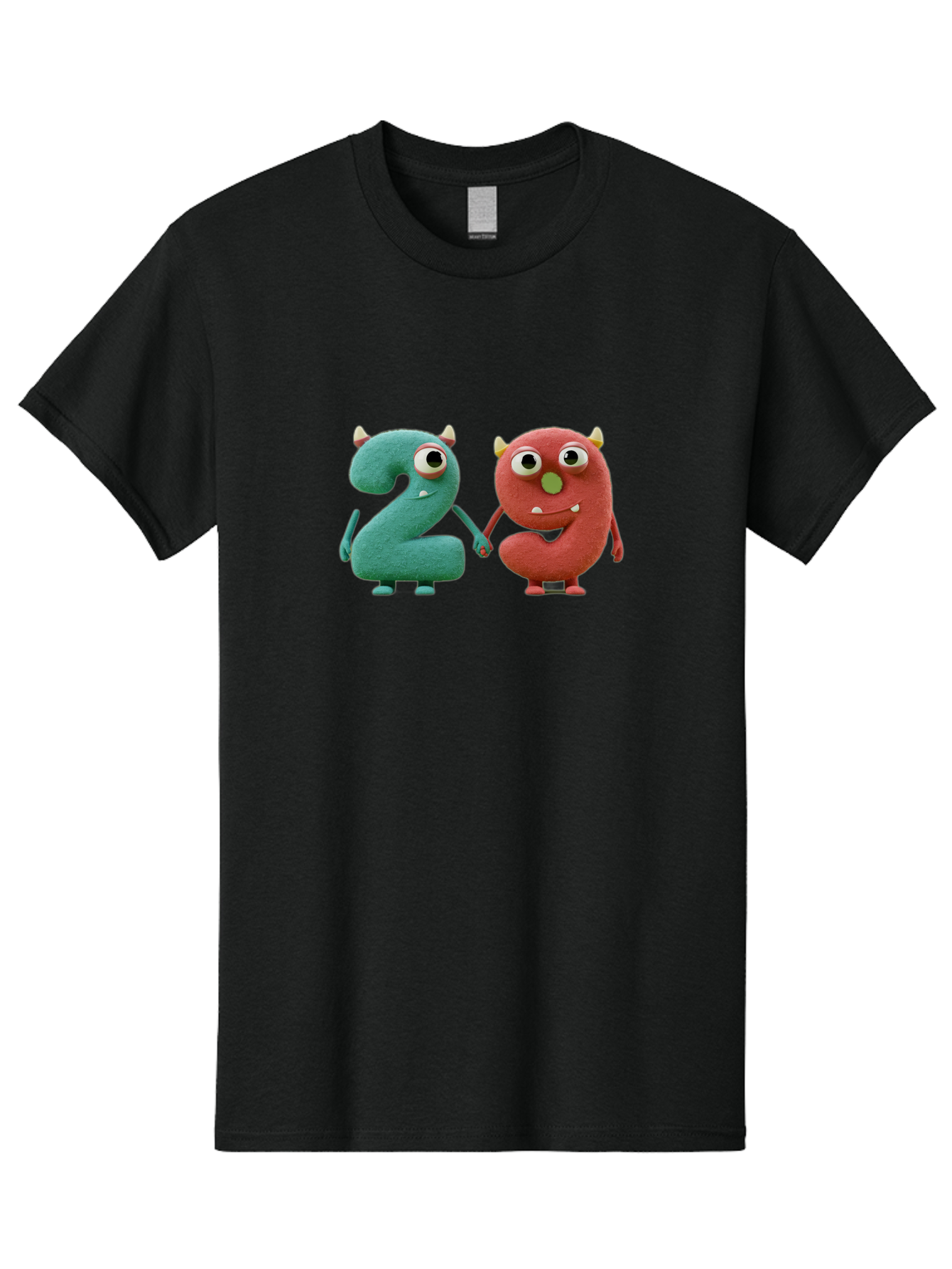 2-Monsters Men'S Graphic Tee, 100% Cotton, Comfortable Casual Summer Wear, Machine Washable, Monster Numbers, Cute Creatures, Colorful Characters, Playful Design, Funny Eyes, Holding Hands, Learning Numbers, Kid'S Education, Cartoon Style, Bab610