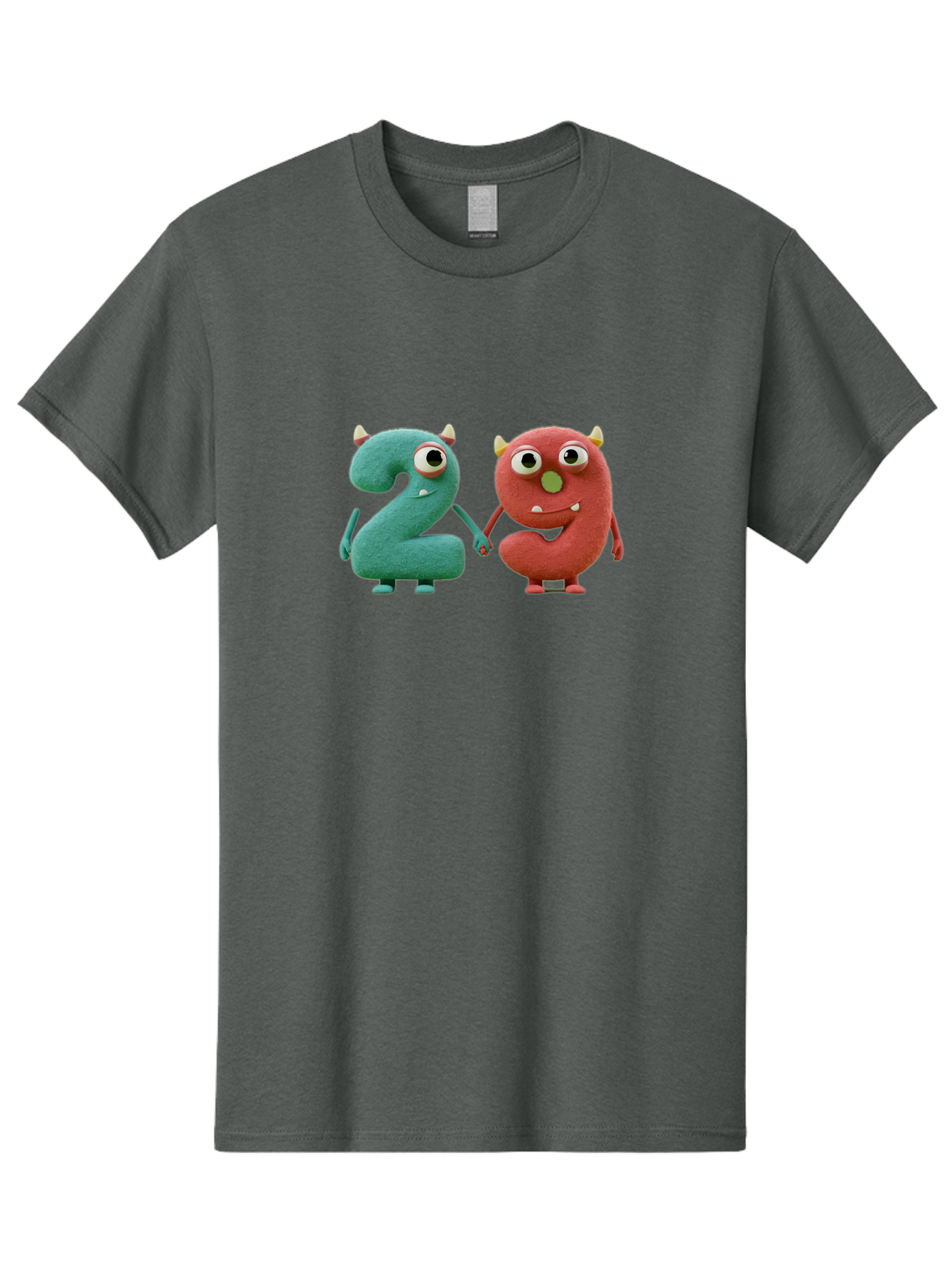 2-Monsters Men'S Graphic Tee, 100% Cotton, Comfortable Casual Summer Wear, Machine Washable, Monster Numbers, Cute Creatures, Colorful Characters, Playful Design, Funny Eyes, Holding Hands, Learning Numbers, Kid'S Education, Cartoon Style, Bab610
