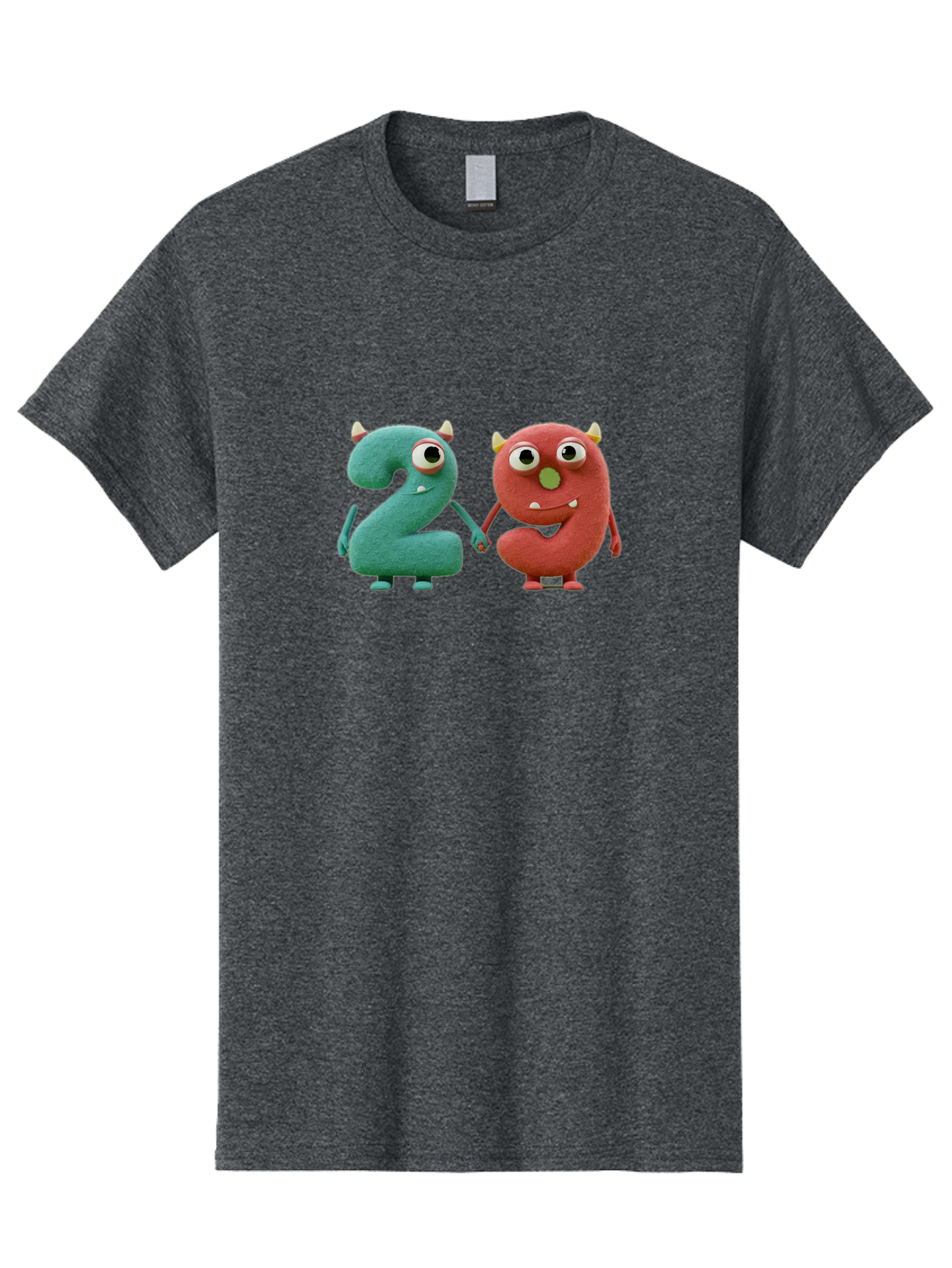 2-Monsters Men'S Graphic Tee, 100% Cotton, Comfortable Casual Summer Wear, Machine Washable, Monster Numbers, Cute Creatures, Colorful Characters, Playful Design, Funny Eyes, Holding Hands, Learning Numbers, Kid'S Education, Cartoon Style, Bab610