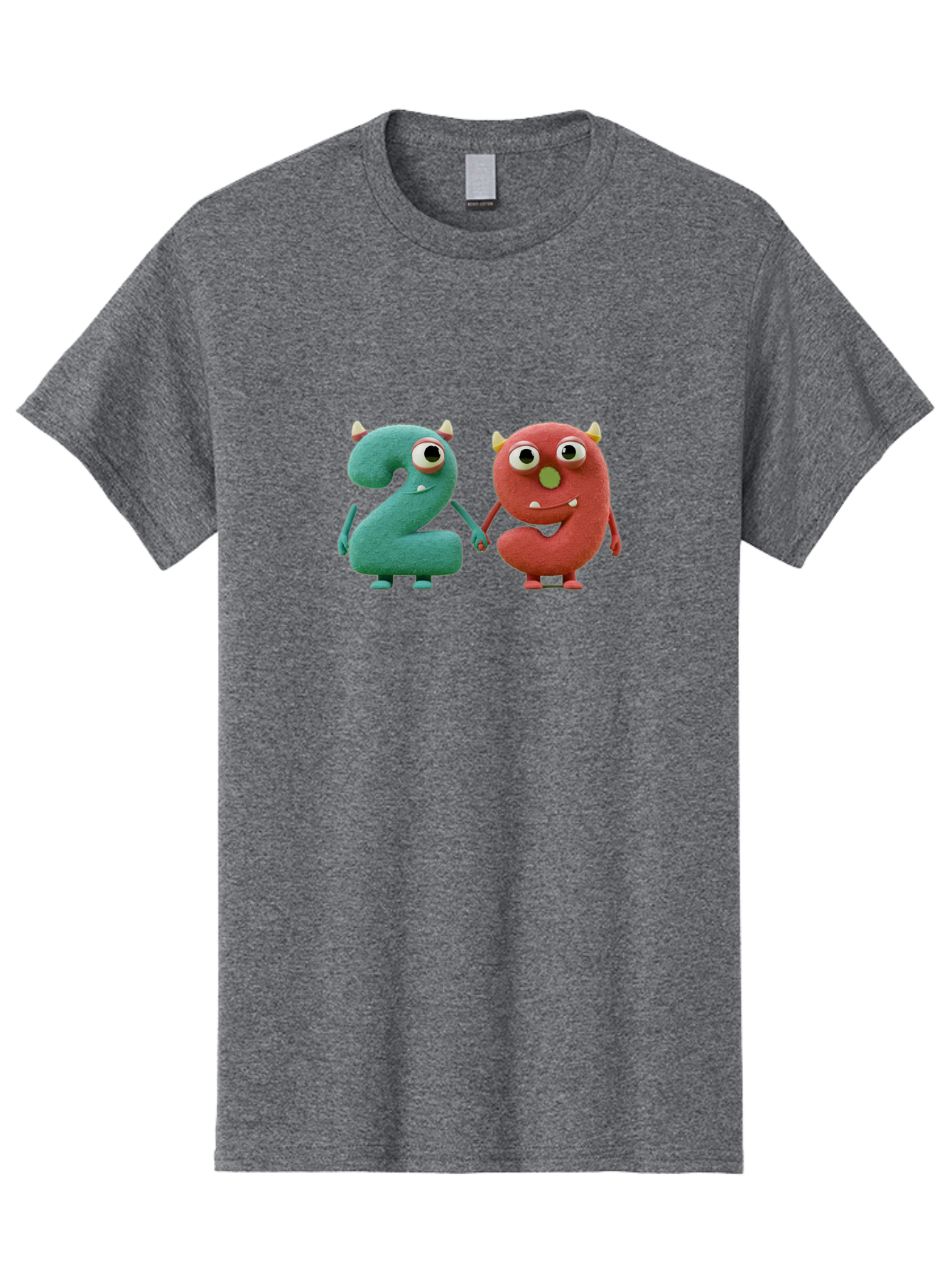2-Monsters Men'S Graphic Tee, 100% Cotton, Comfortable Casual Summer Wear, Machine Washable, Monster Numbers, Cute Creatures, Colorful Characters, Playful Design, Funny Eyes, Holding Hands, Learning Numbers, Kid'S Education, Cartoon Style, Bab610