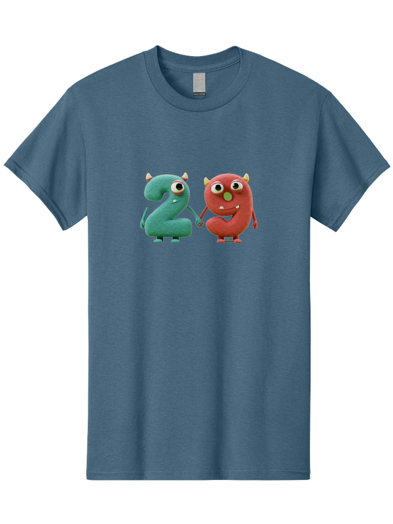 2-Monsters Men'S Graphic Tee, 100% Cotton, Comfortable Casual Summer Wear, Machine Washable, Monster Numbers, Cute Creatures, Colorful Characters, Playful Design, Funny Eyes, Holding Hands, Learning Numbers, Kid'S Education, Cartoon Style, Bab610