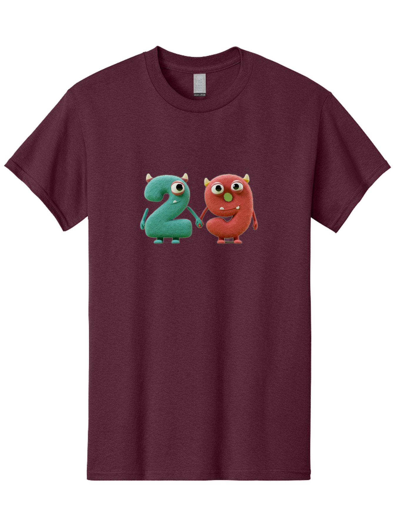 2-Monsters Men'S Graphic Tee, 100% Cotton, Comfortable Casual Summer Wear, Machine Washable, Monster Numbers, Cute Creatures, Colorful Characters, Playful Design, Funny Eyes, Holding Hands, Learning Numbers, Kid'S Education, Cartoon Style, Bab610