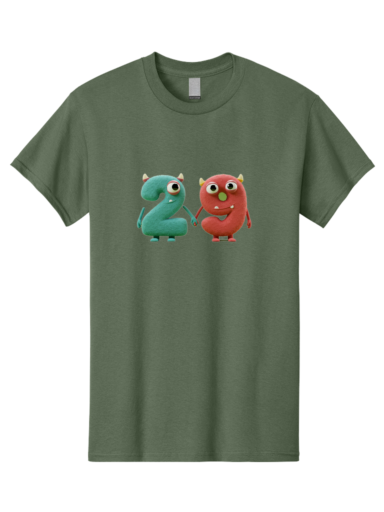 2-Monsters Men'S Graphic Tee, 100% Cotton, Comfortable Casual Summer Wear, Machine Washable, Monster Numbers, Cute Creatures, Colorful Characters, Playful Design, Funny Eyes, Holding Hands, Learning Numbers, Kid'S Education, Cartoon Style, Bab610